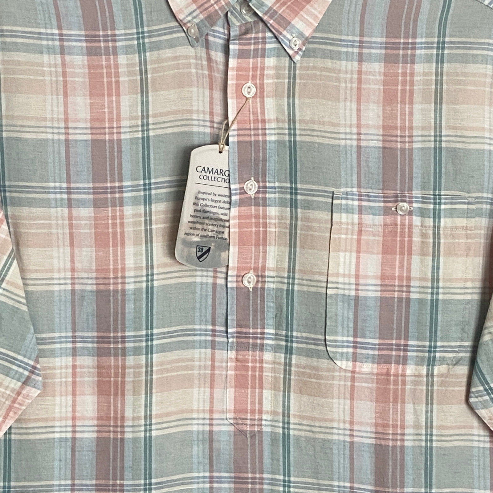 Daniel Cremieux 38 Shirt Men's Large Popover Linen Blend Pink Blue Plaid