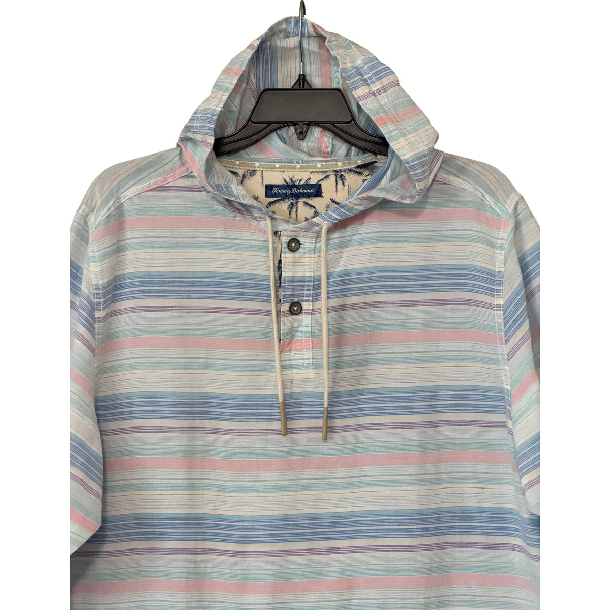 Tommy Bahama Shirt Men's Small Sand Linen Los Bellos Stripe Baja Brght Peach