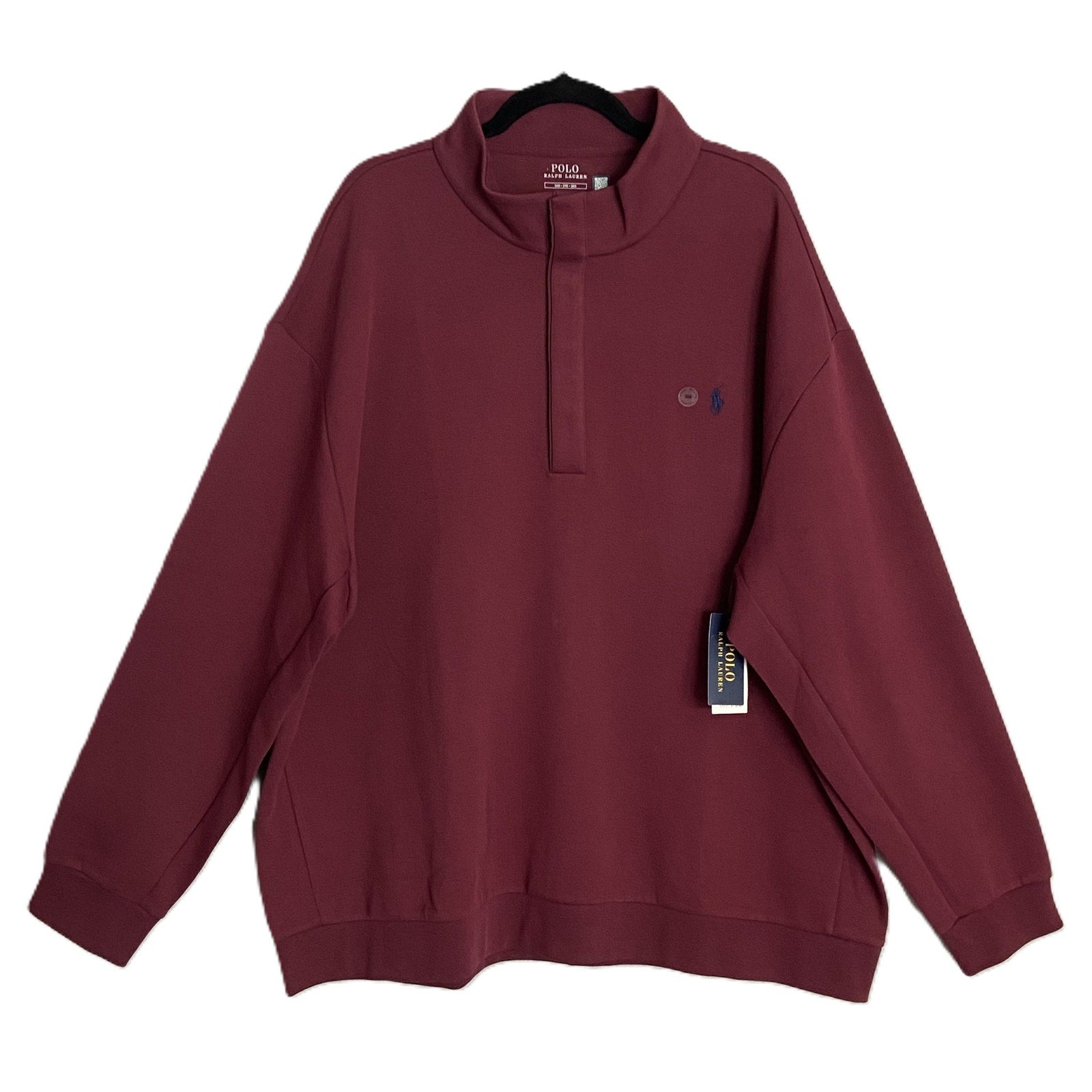 Polo Ralph Lauren Pullover Men's 4XB Big & Tall Mock Neck Snap Button Red