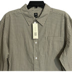 BDG Button-Up Shirt Men's Large Long Sleeve Beige and Black Plaid Check