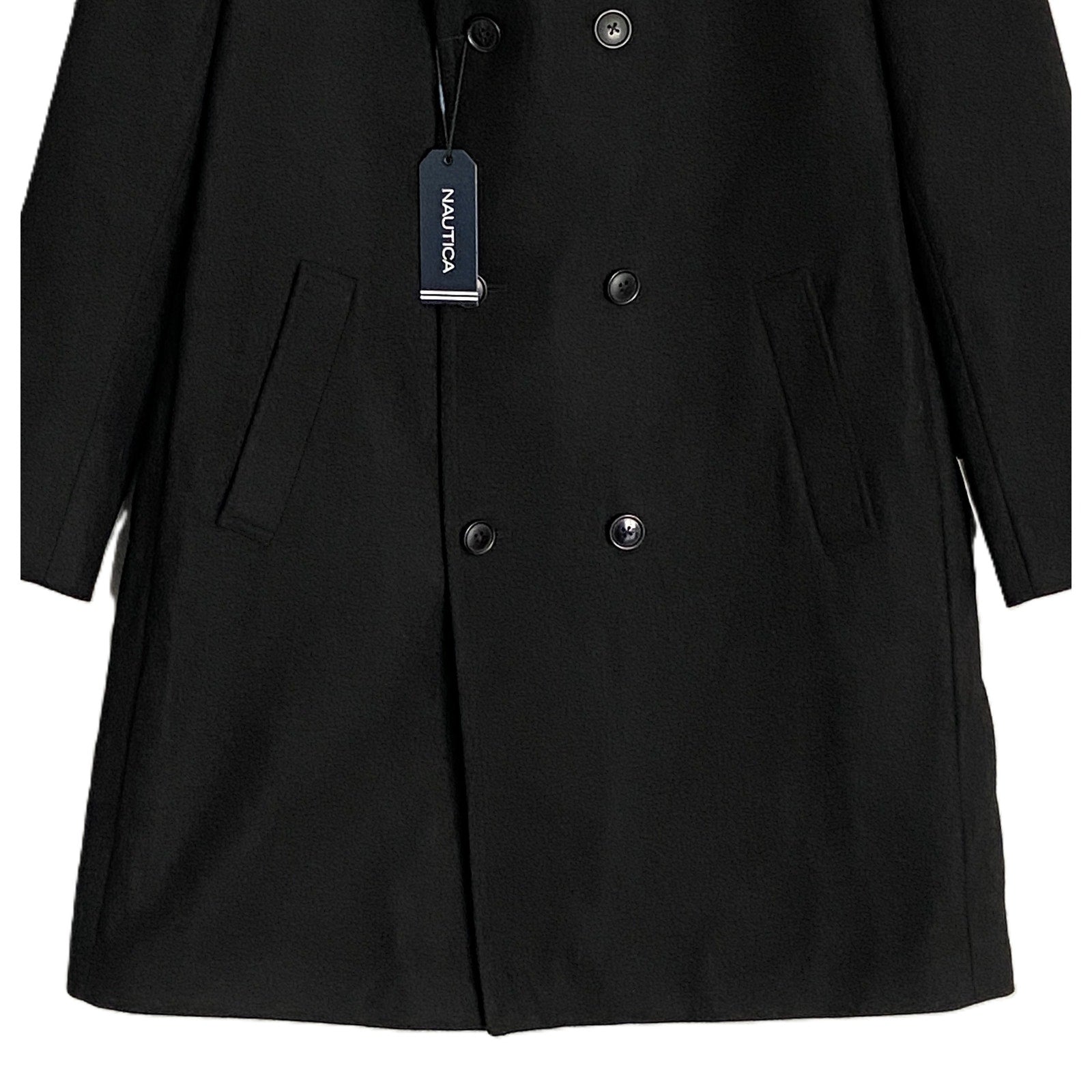 Nautica Men's 38 Regular Overcoat Double-Breasted Wool Blend Lined Black