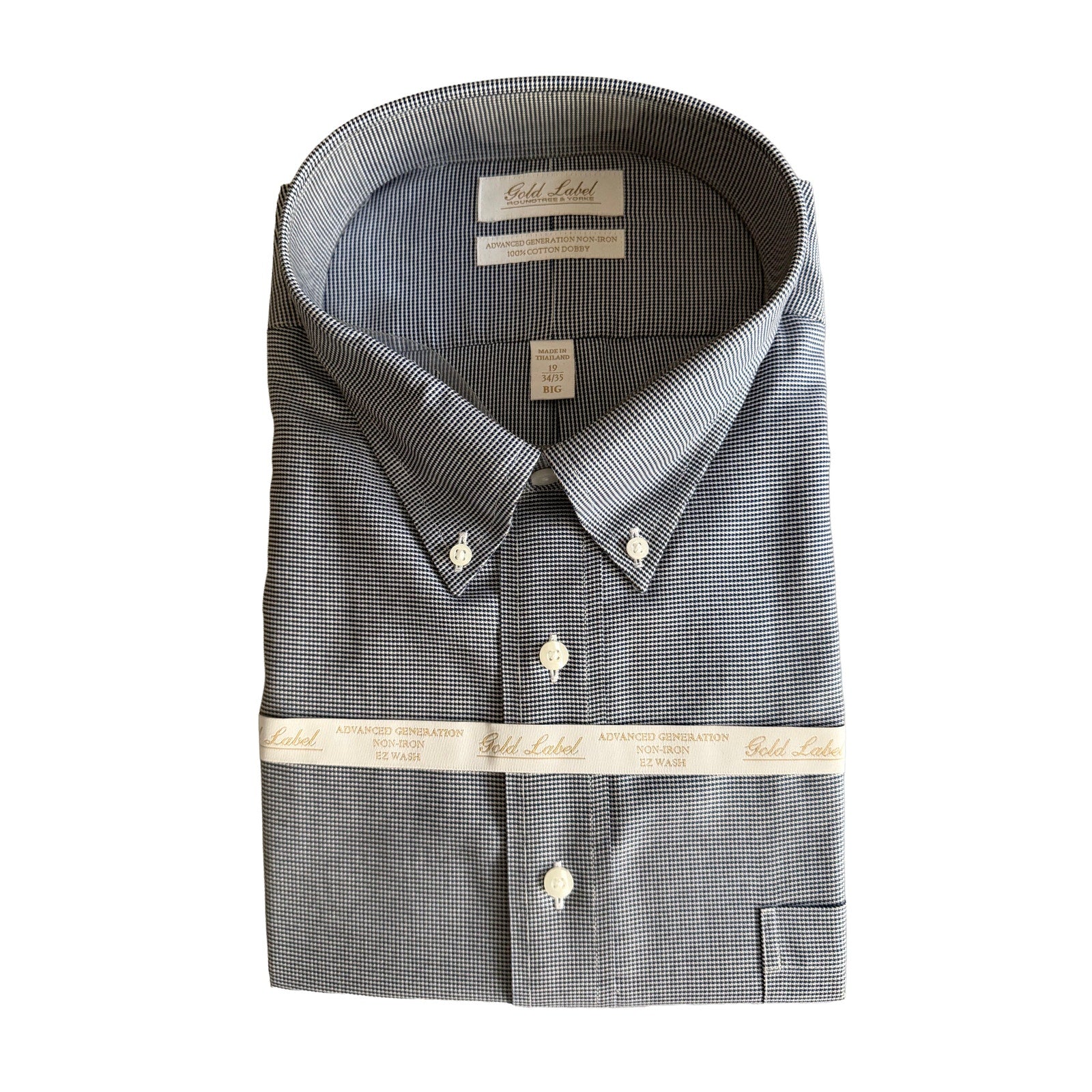 Roundtree & Yorke Shirt Big & Tall Men's 19 34/35 Dress Shirt Navy Blue