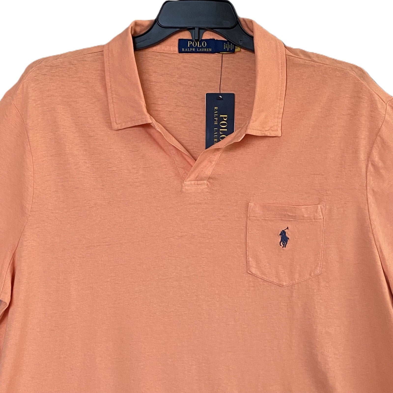 Polo Ralph Lauren Shirt Men's Large Buttonless Polo Cotton Linen Blend Pink NEW