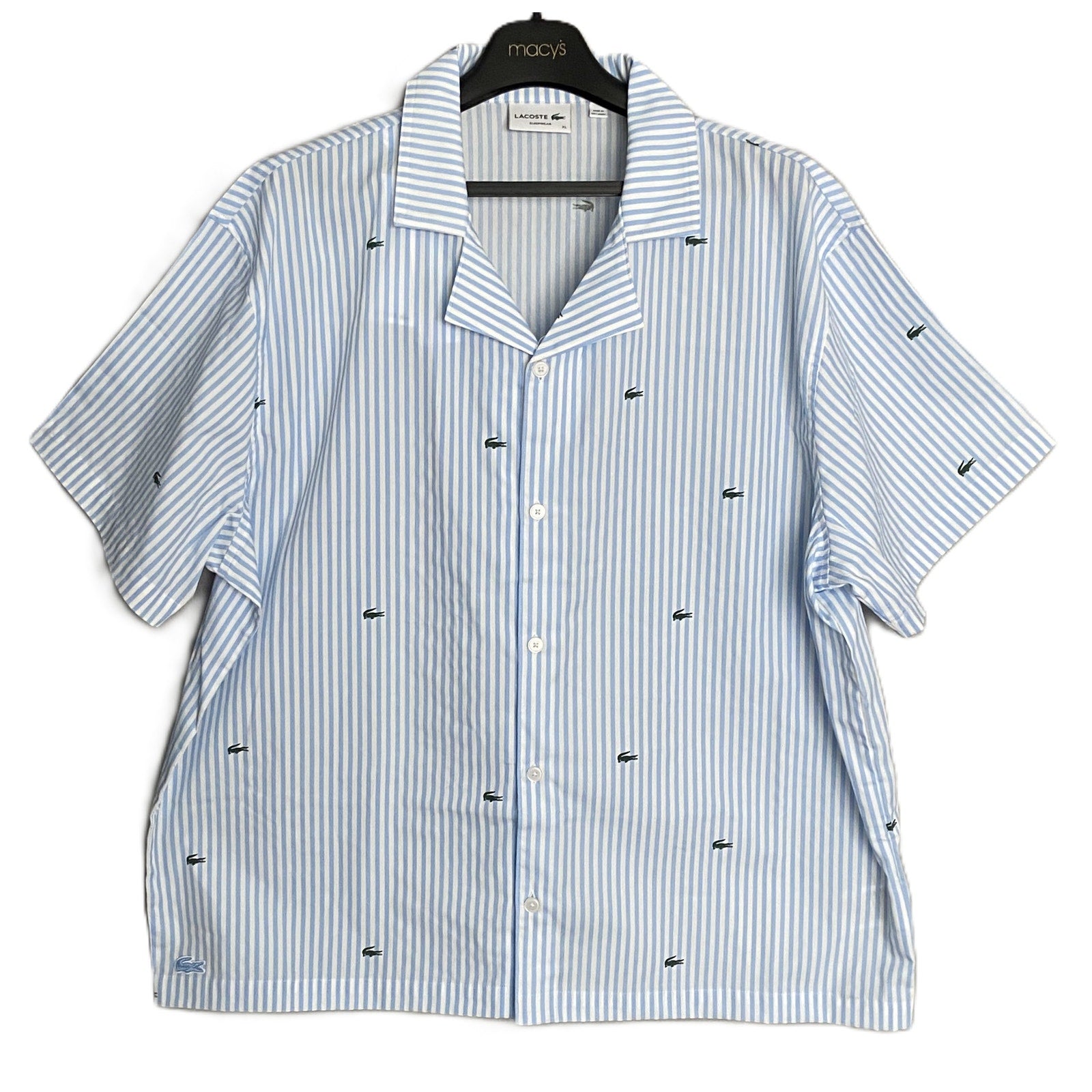 Lacoste Sleepwear Men's XL Poplin Pajama Shirt Cotton Blue Pinstripe