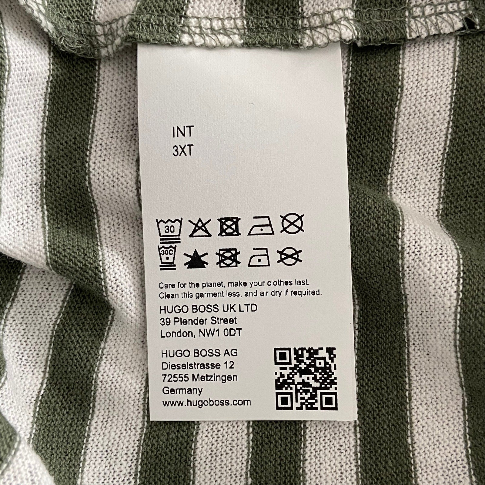 Boss Short Sleeve T-Shirt Men's 3XT Big & Tall Cotton Linen Green Stripe