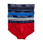 Nautica Men's Large 36-38 Stretch Briefs 4-Pack Red Gray Blue NIB
