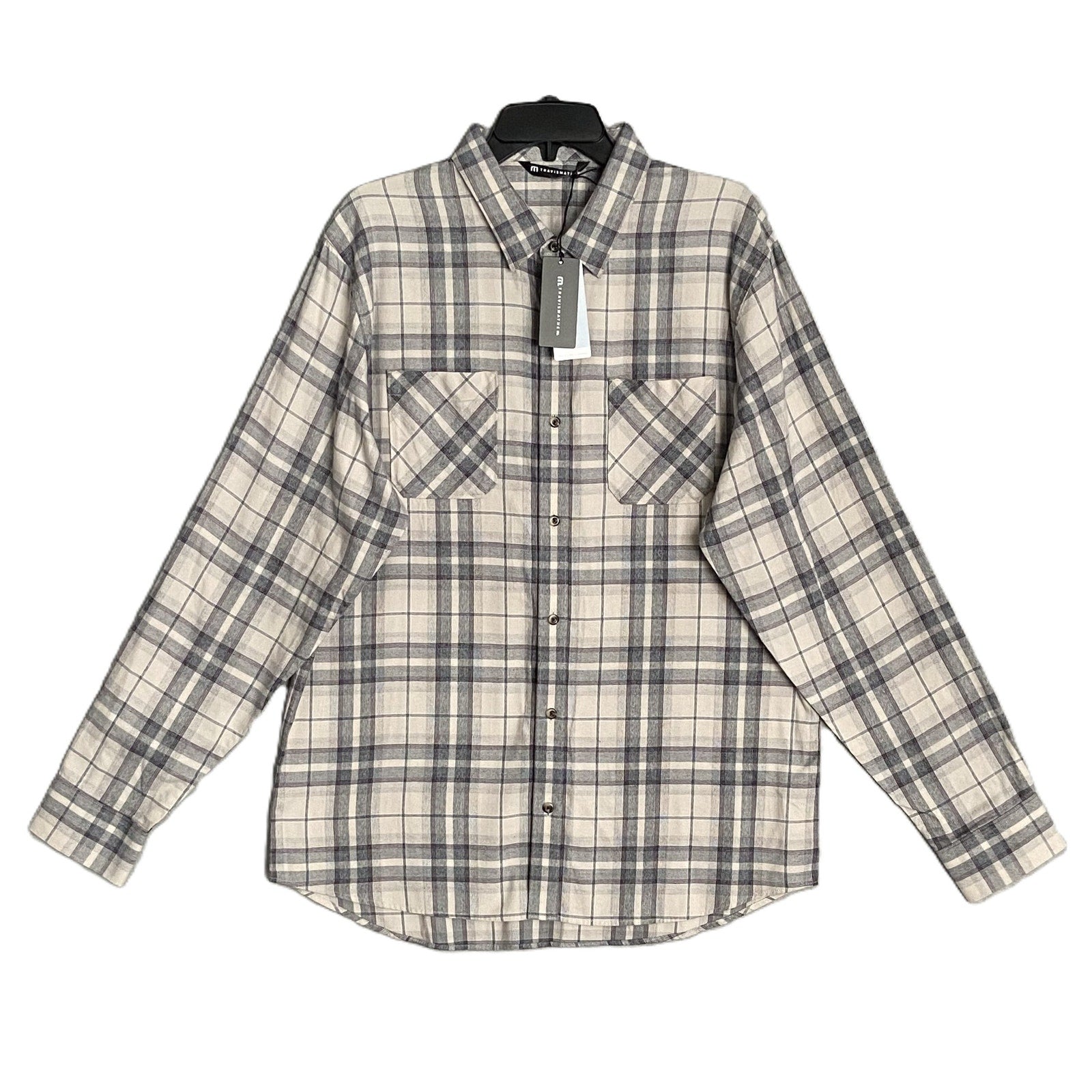 Travis Mathew Flannel Shirt Men's Small Cloud Collection Gray Plaid