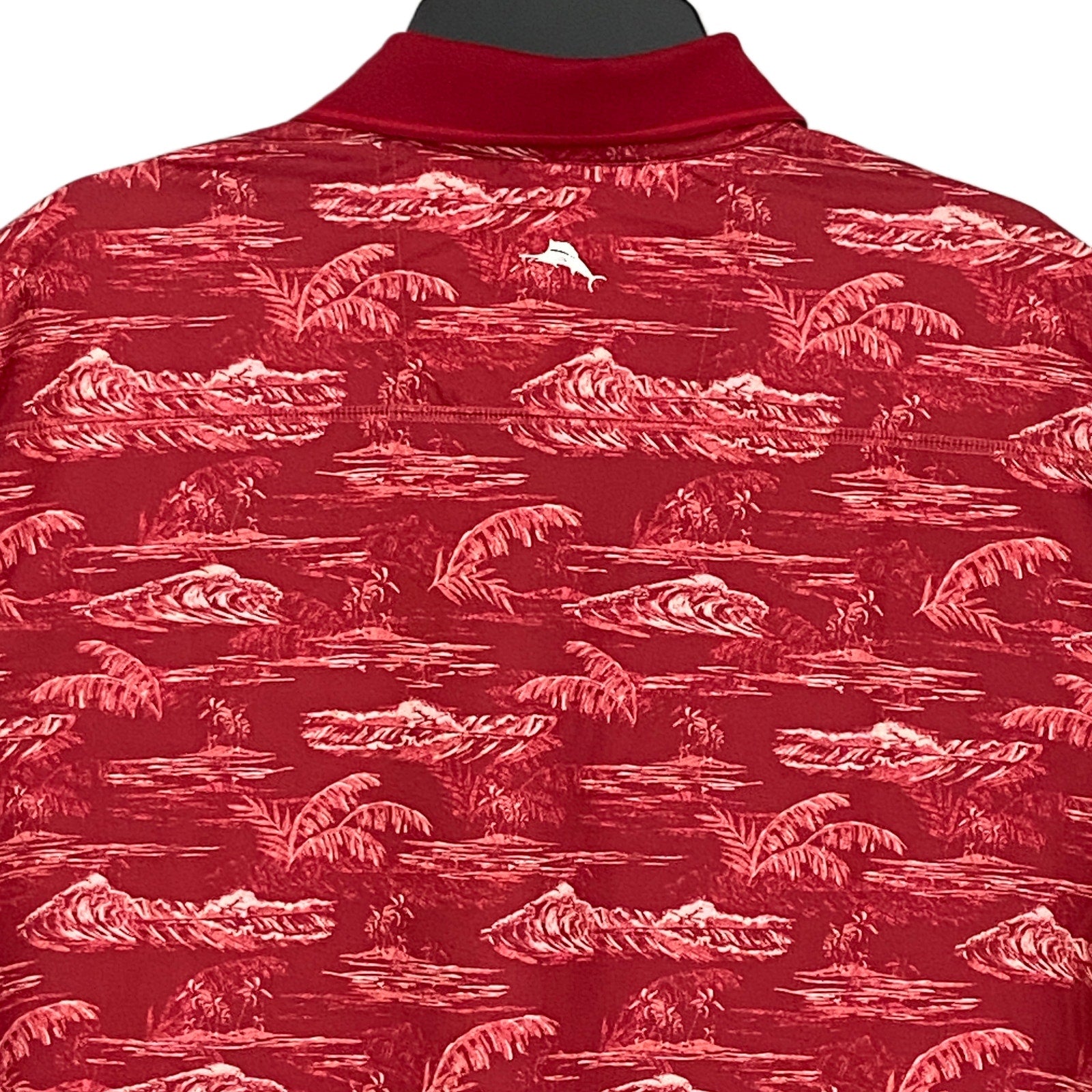 Tommy Bahama Men's Large Sport Bay View Polo Shirt Chili Pepper Red Tropical