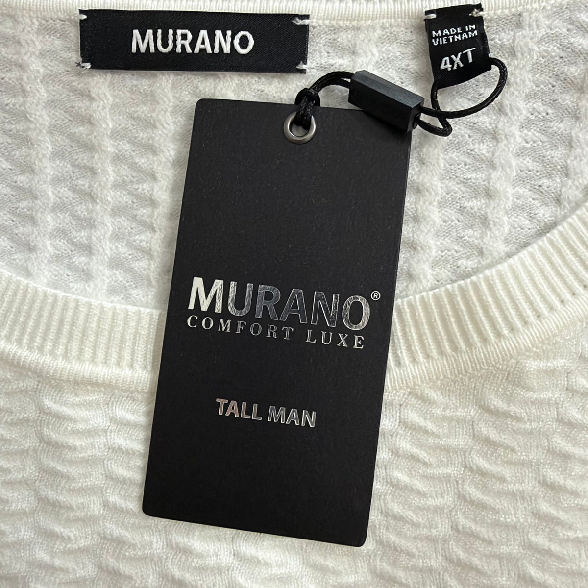 Murano Comfort Luxe Textured Sweater Men's 4XT Big & Tall Crew Neck Cream
