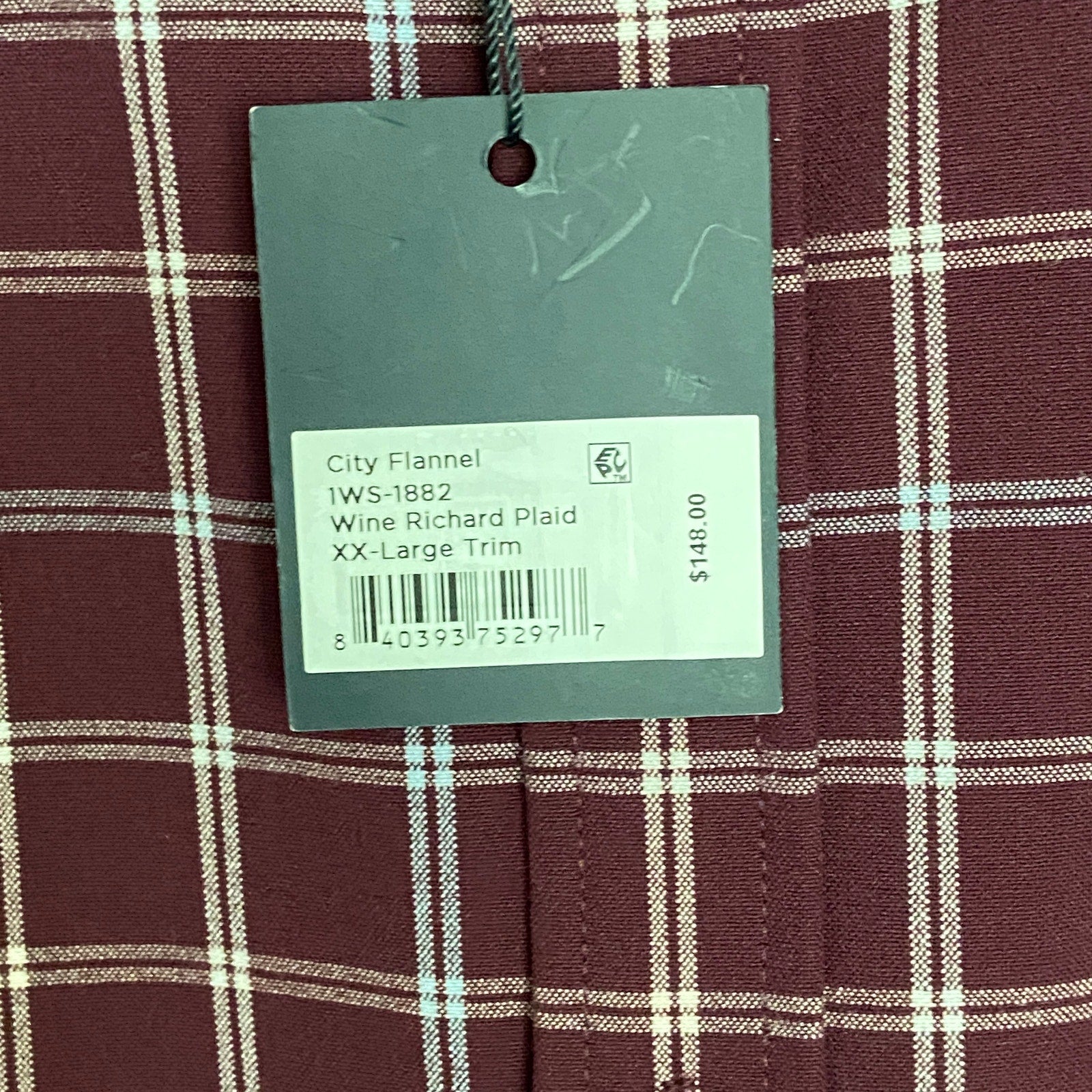 Mizzen+Main Men's XXL Trim Fit City Flannel Twill Shirt Wine Richard Plaid