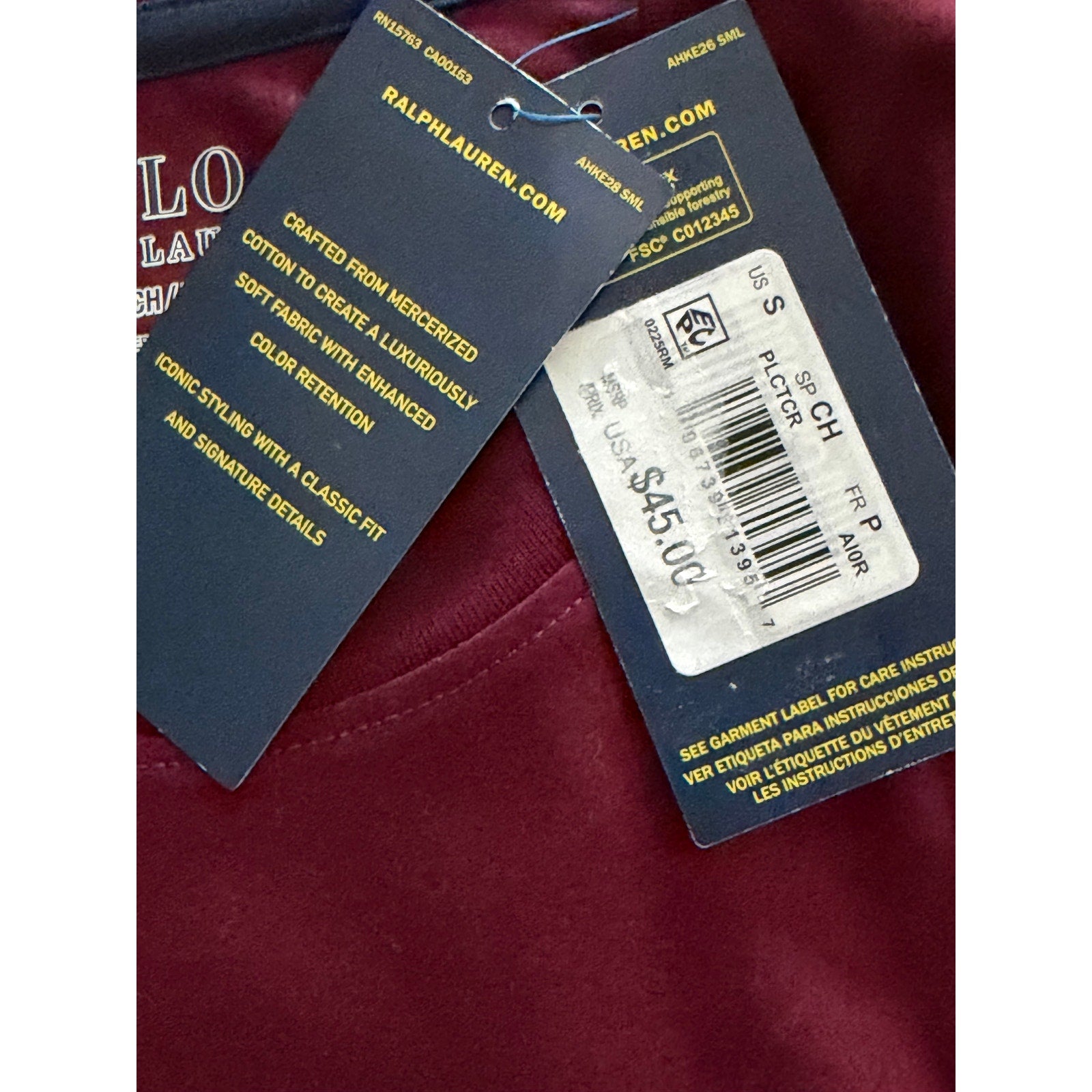 Polo Ralph Lauren T-Shirt Men's Small Crew Neck Short Sleeve Burgundy