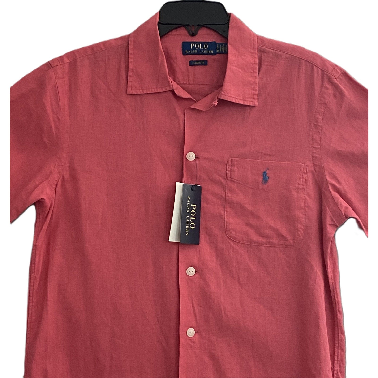 Polo Ralph Lauren Shirt Men's Small Classic Fit Short Slv Linen Blend Red