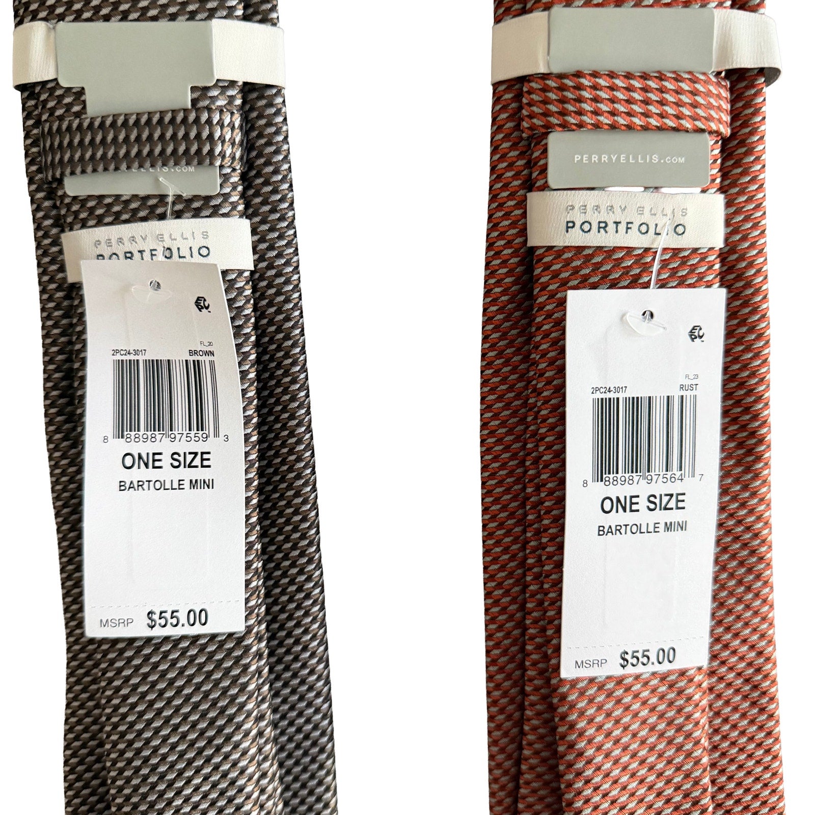 Perry Ellis Portfolio Men's Ties Lot of 2 Bartolle Mini in Brown and Rust