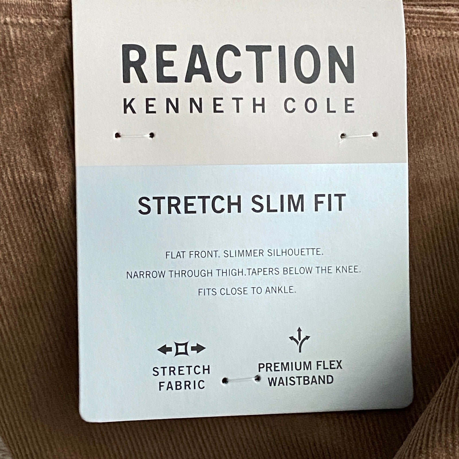 Kenneth Cole Reaction Pants Men's 34x32 Pant Slim Fit Stretch Corduroy Camel