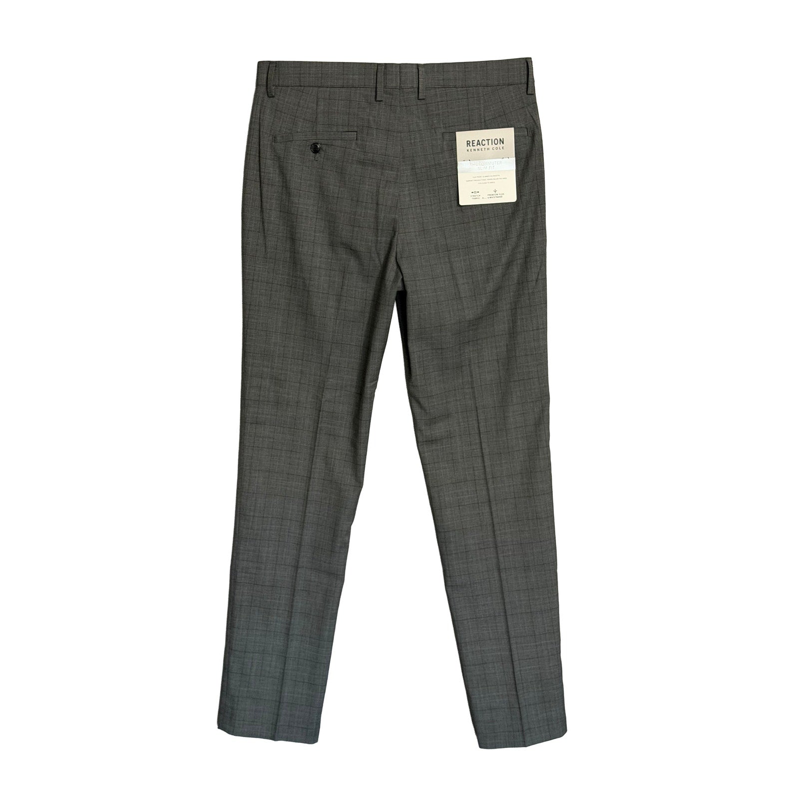 Kenneth Cole Dress Pants Men's 32"x32" Slim Fit Stretch Dark Grey Check
