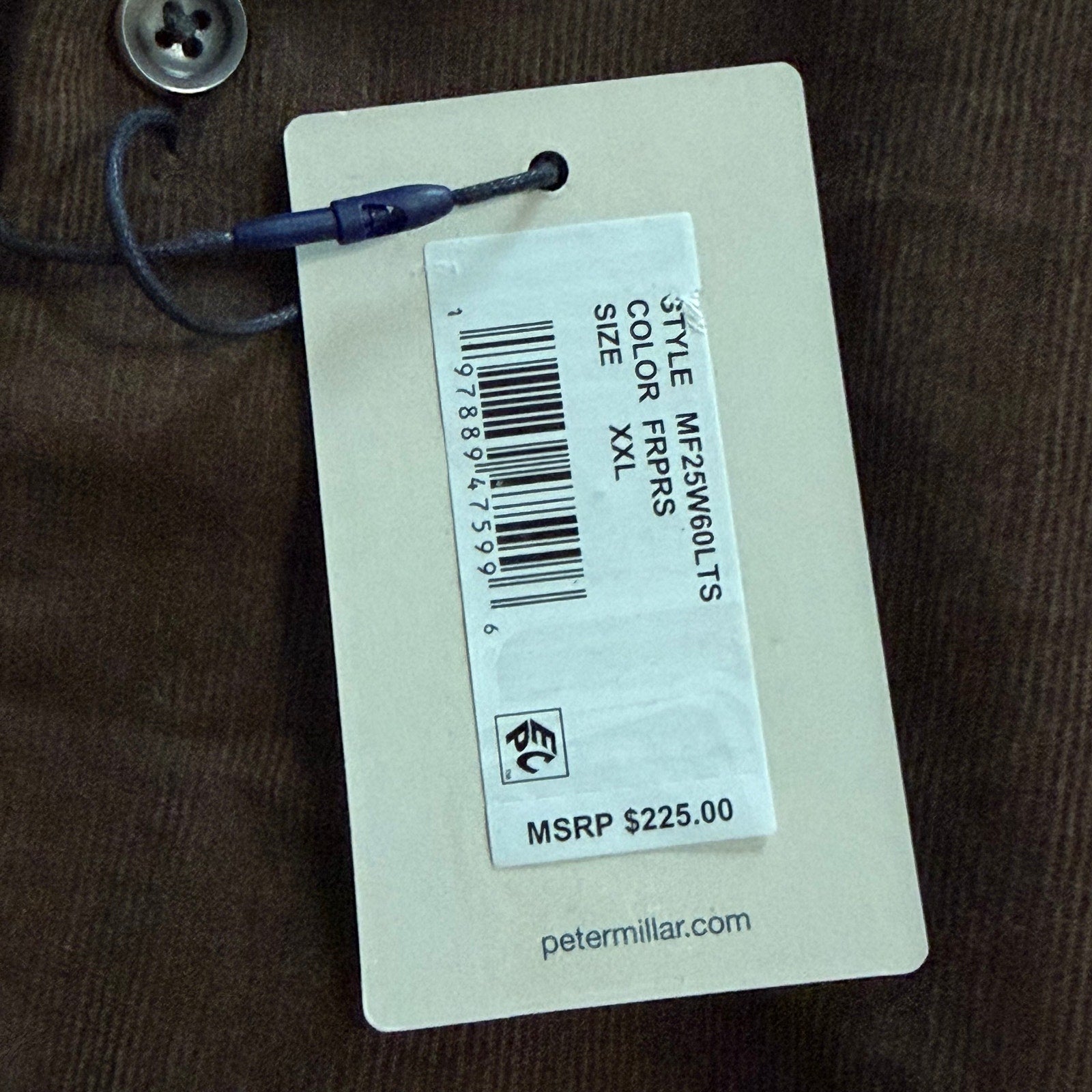 Peter Millar Cotton Cashmere Corduroy Sport Shirt Men's XXL French Press