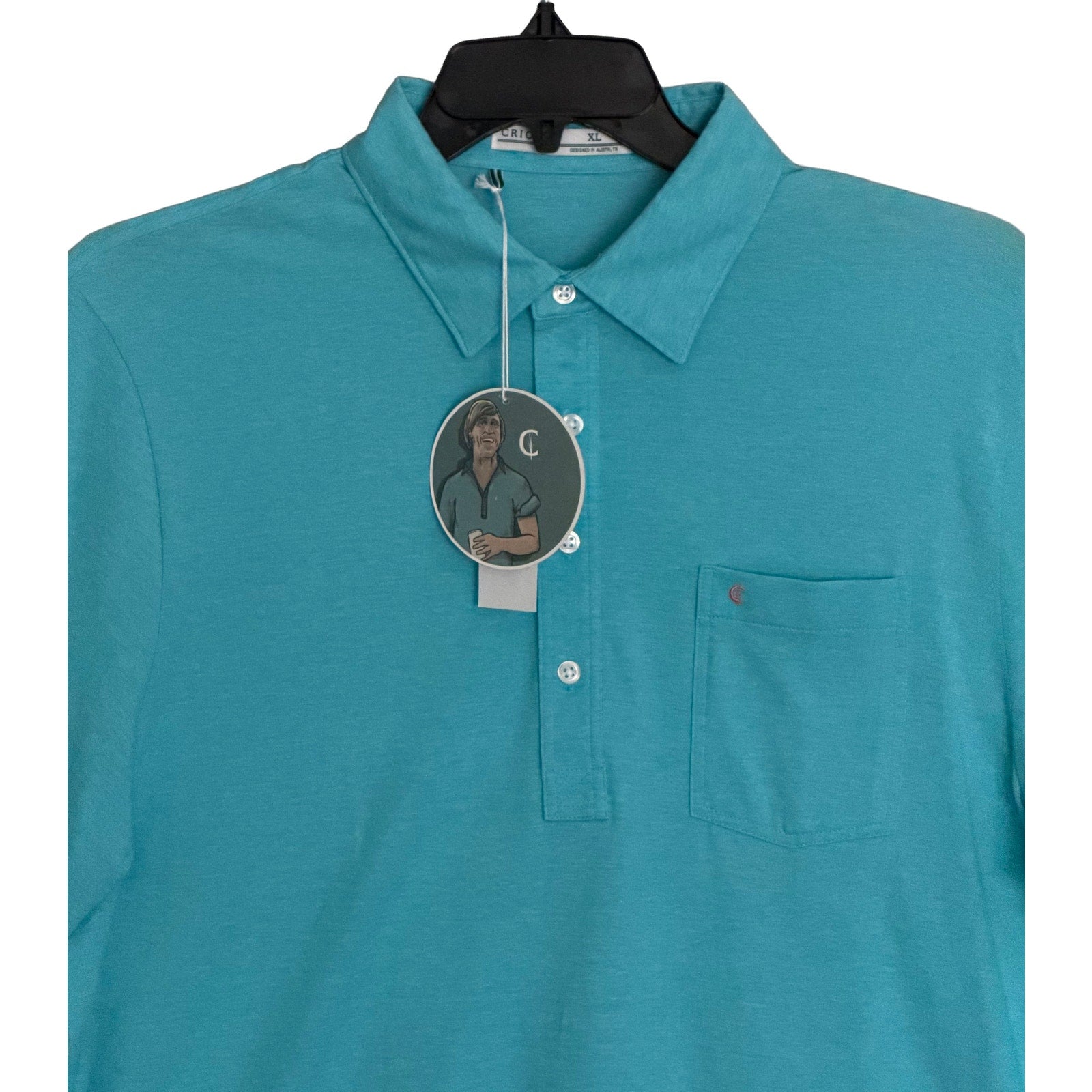 Criquet Men's XL Pocket Polo Shirt Pima Cotton Stretch Teal Mirco