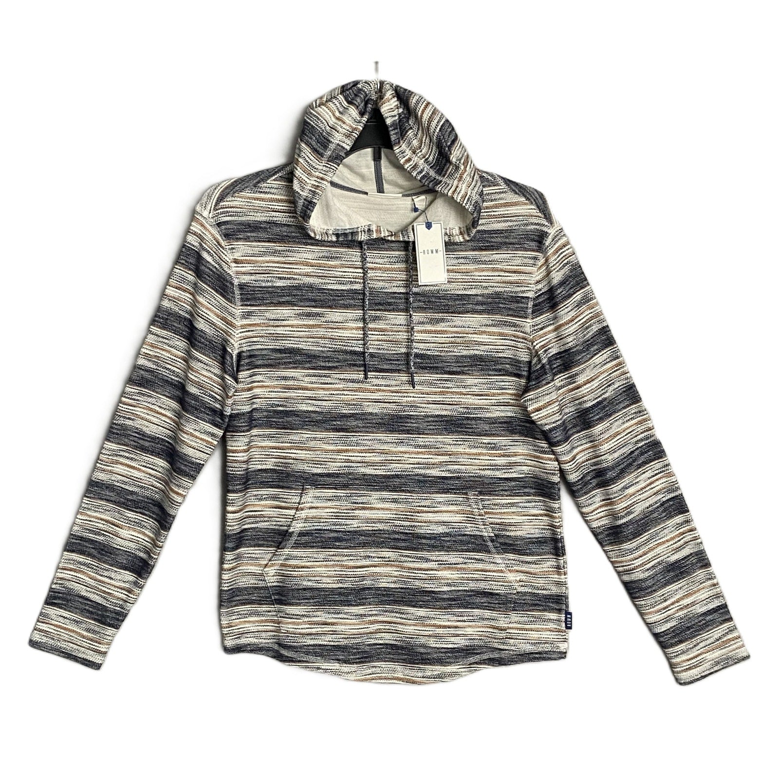 Rowm Long Sleeve Hoodie Men's Small Gray Brown Stripe Cotton
