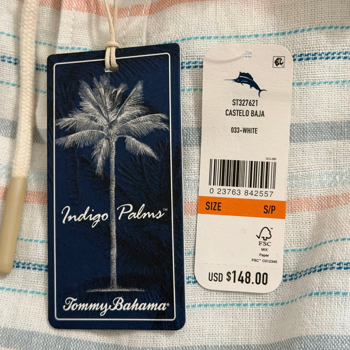 Tommy Bahama Shirt Men's Small Castelo Baja Linen Multicolor Stripe Hooded