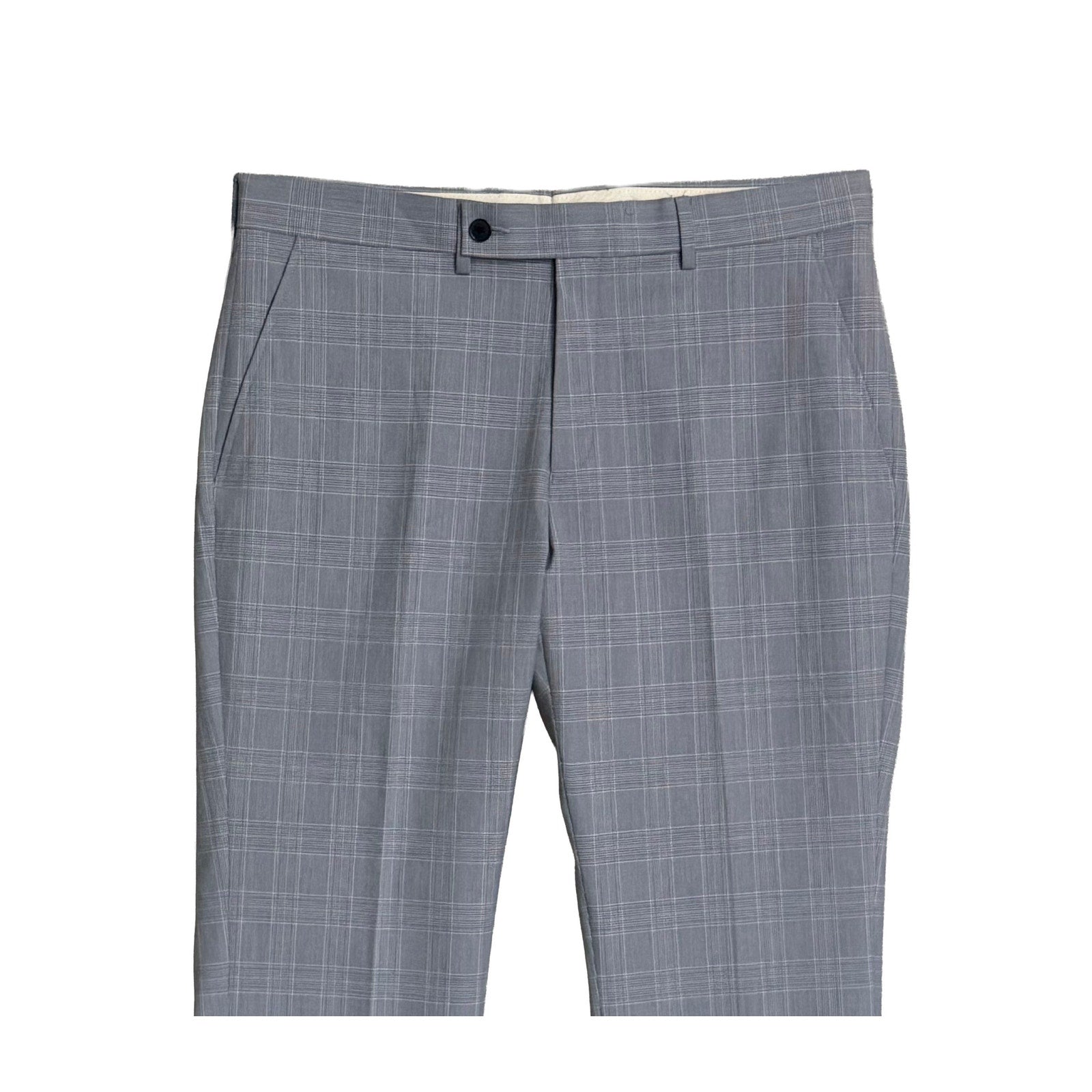 Calvin Klein Dress Pant Men's 34"x29" Slim Fit Flat Front Stretch Blue Plaid