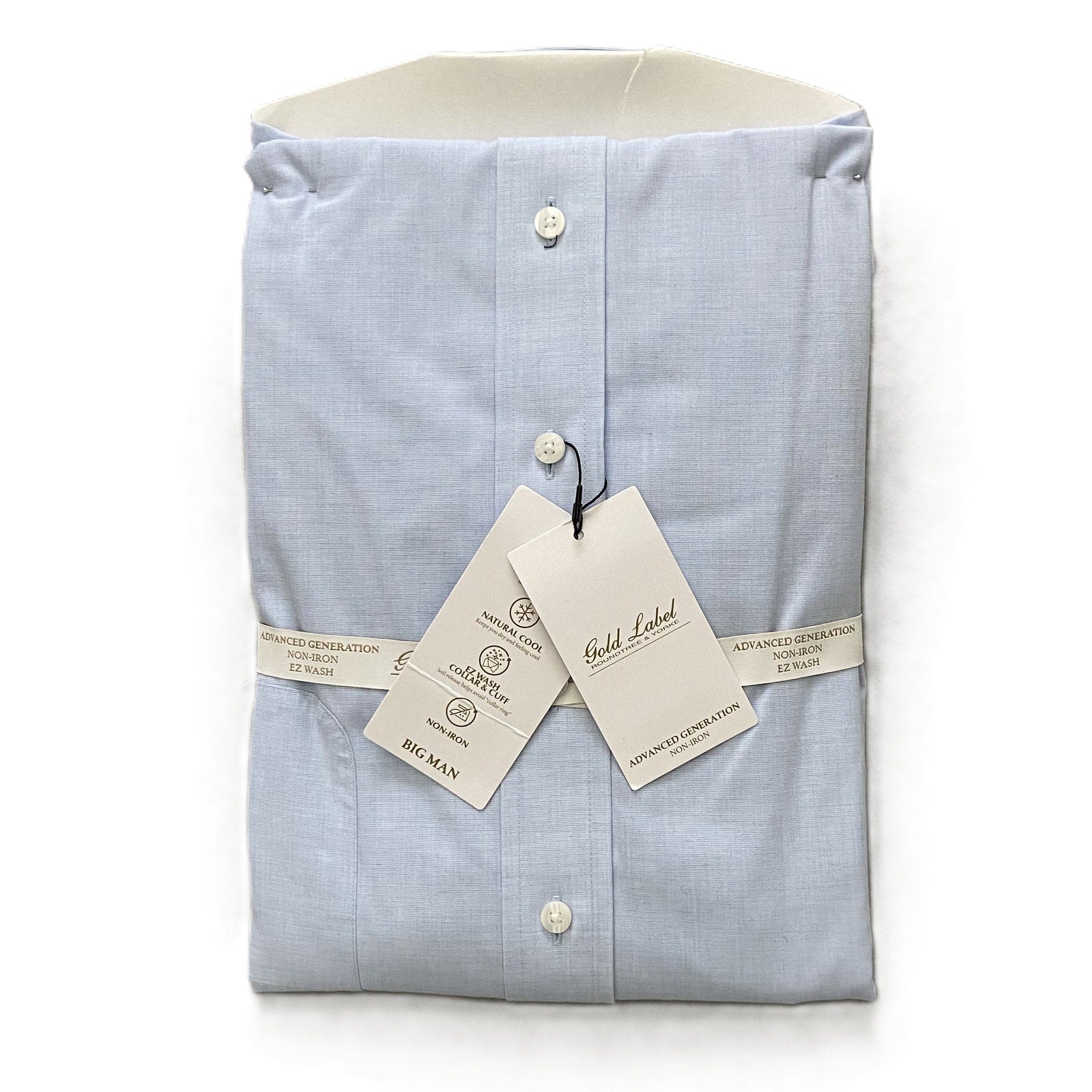 Roundtree & Yorke Shirt Big & Tall Men's 20 36/37 Dress Shirt Light Blue