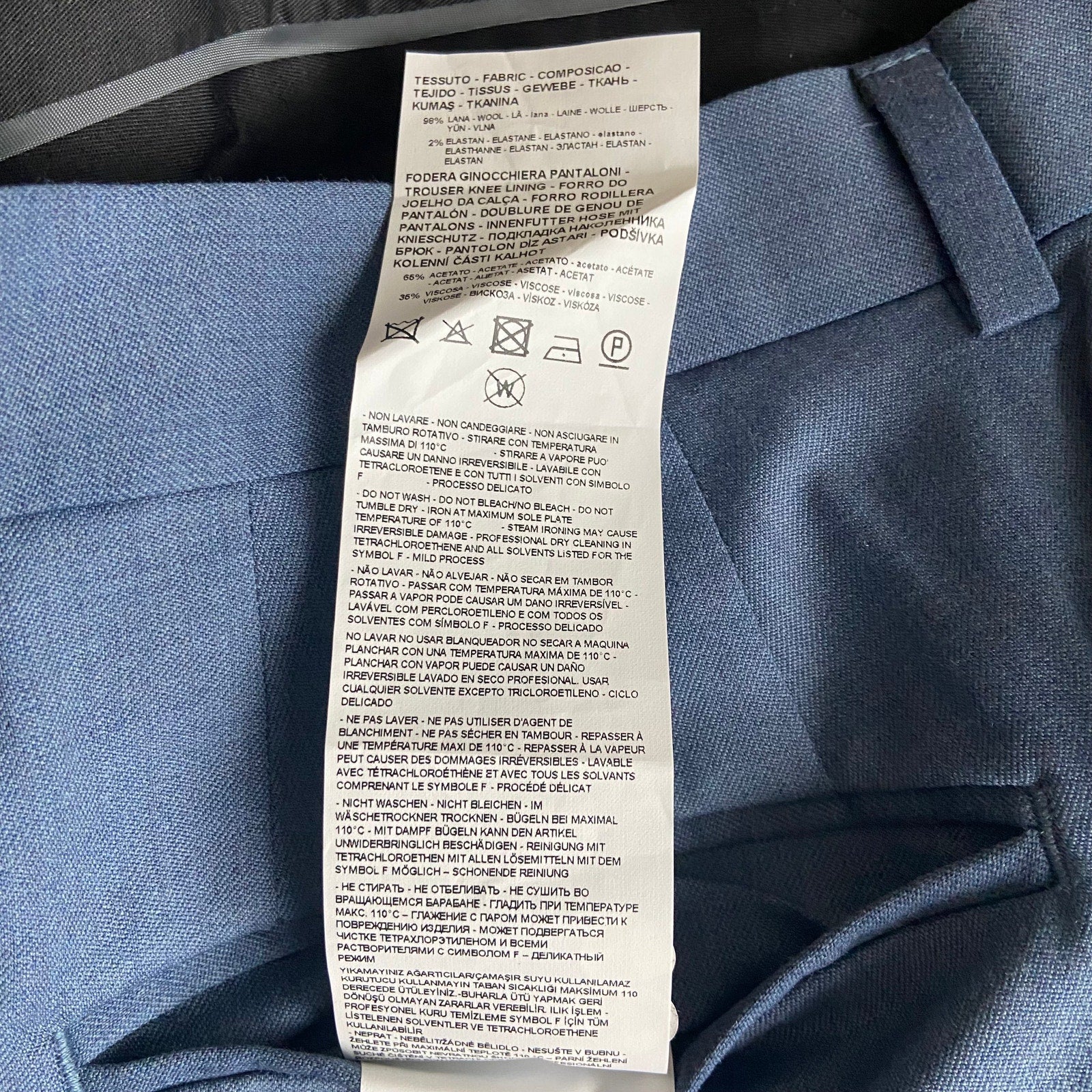 Armani Exchange Dress Pant Men's 30W Flat Front Raw Hem Stretch Wool Blue