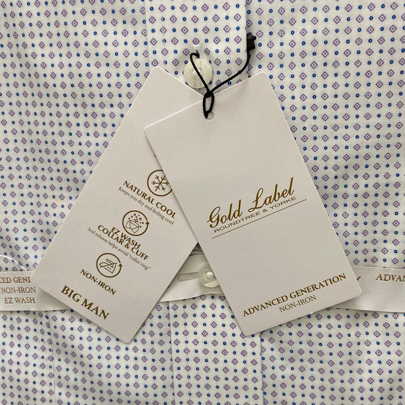 Roundtree & Yorke Shirt Big & Tall Men's 19 36/37 Purple/White Diamond