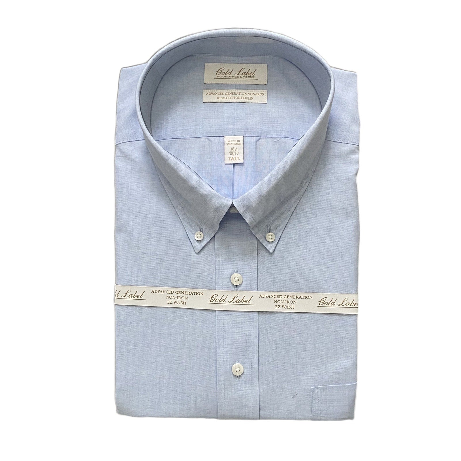 Roundtree & Yorke Shirt Big & Tall Men's 18.5 38/39 Dress Shirt Light Blue