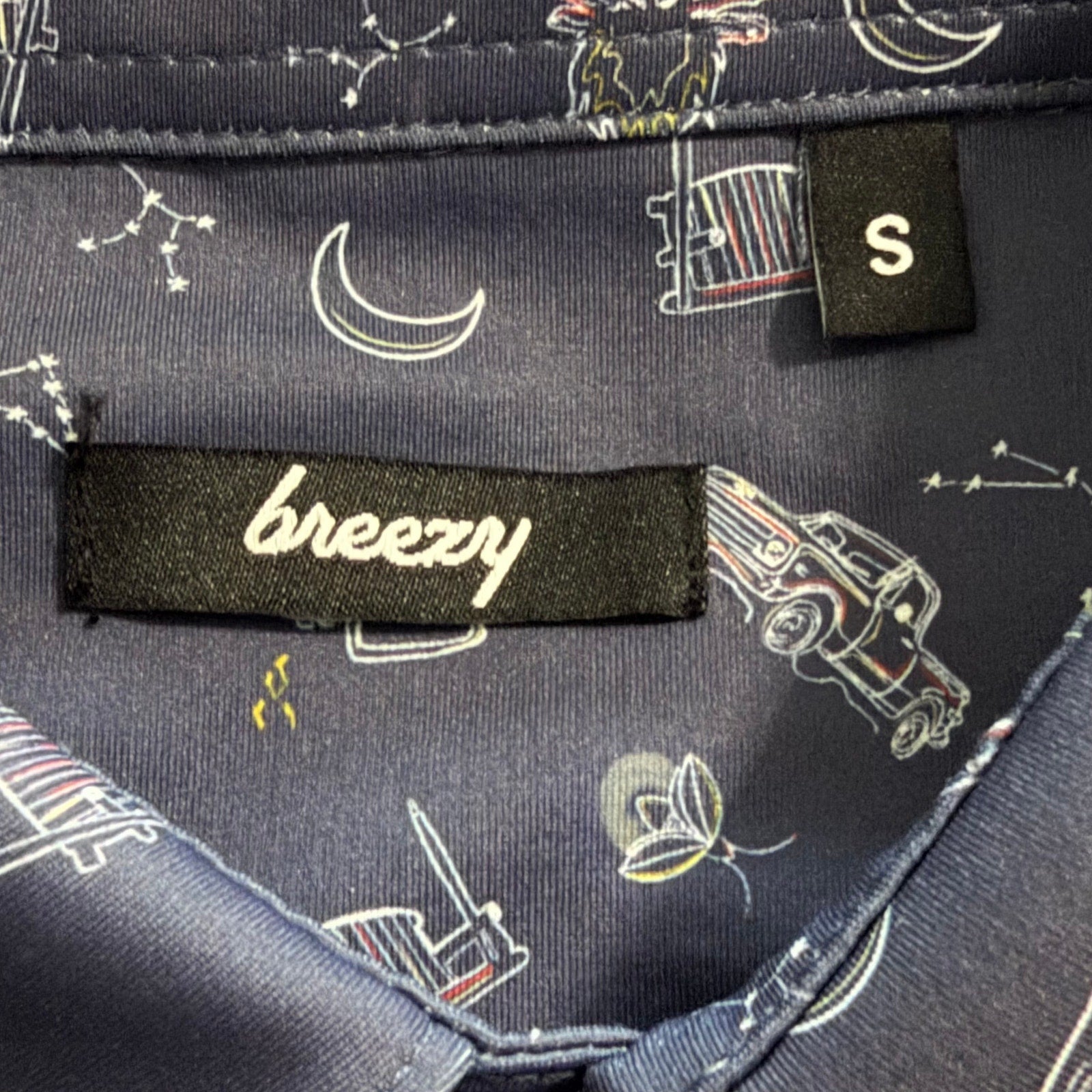 Breezy Polo Shirt Men's Small "The Kick Back Polo" Short Sleeve Stretch Navy