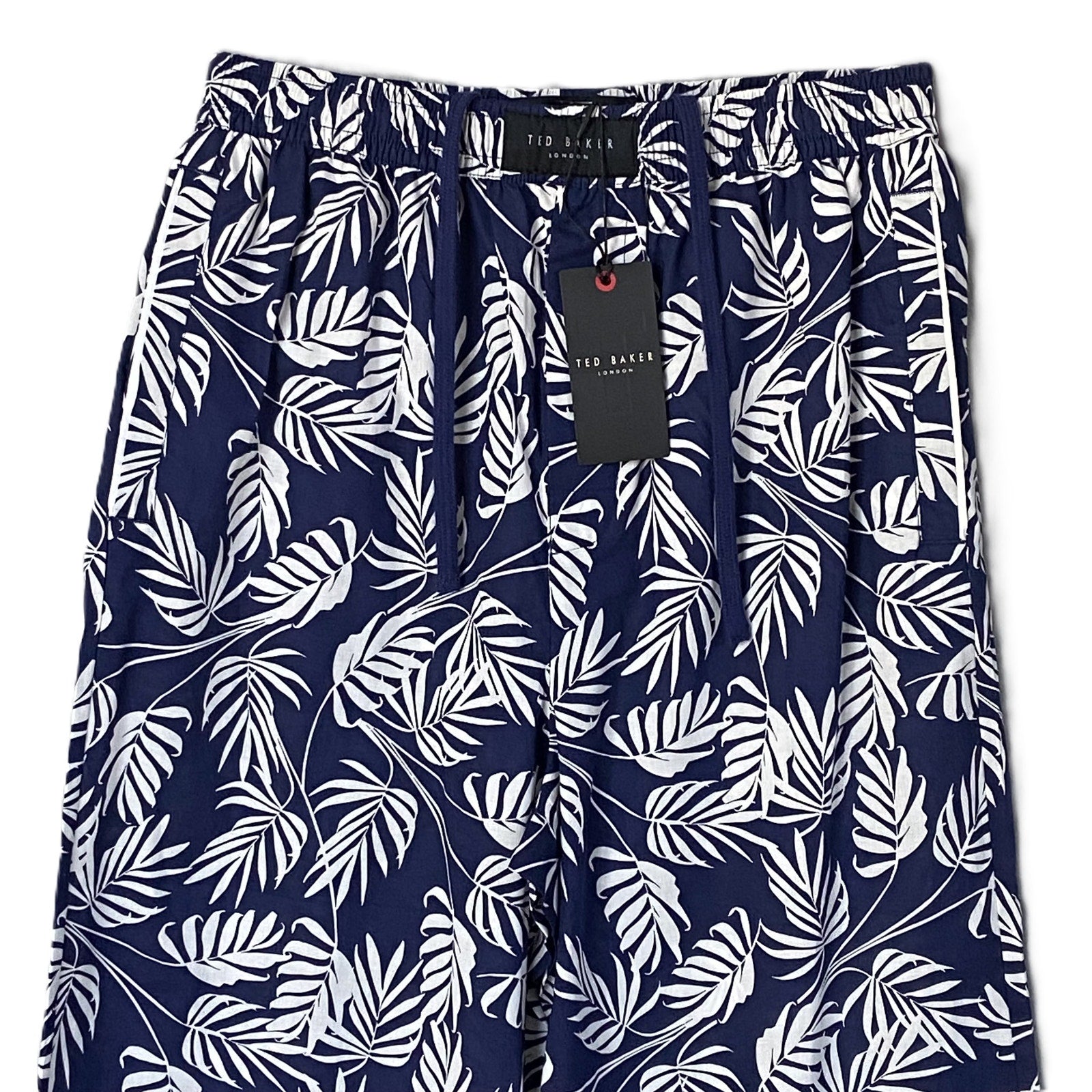 Ted Baker Sleep Pant Men's Small Woven Cotton Drawstring Pockets Blue Floral