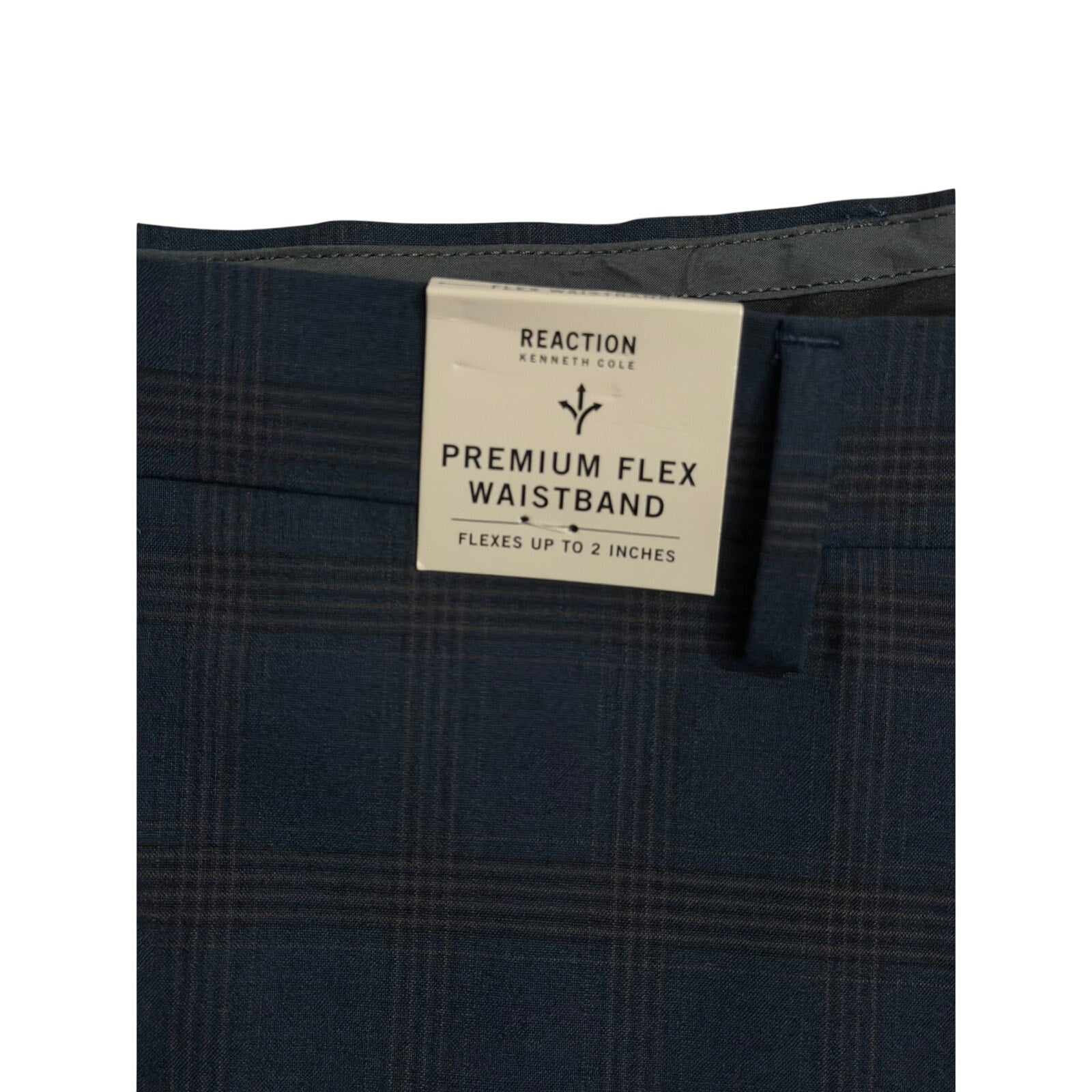 Kenneth Cole Dress Pants Men's 36"x29" Stretch Slim Fit Large Blue Plaid