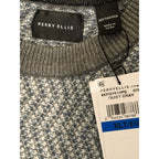 Perry Ellis Men's XLT Big & Tall Yarn Herringbone Crew Neck Sweater Gray