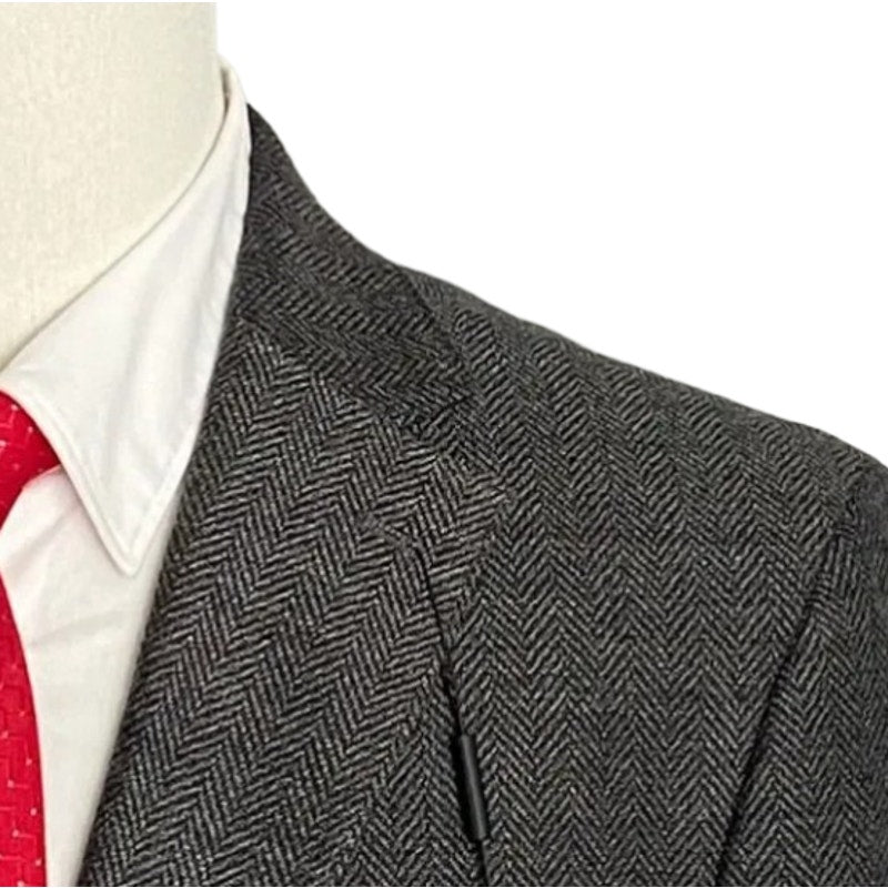 Calvin Klein Men's 44 Reg Sport Coat Slim-Fit Wool Black/White Herringbone