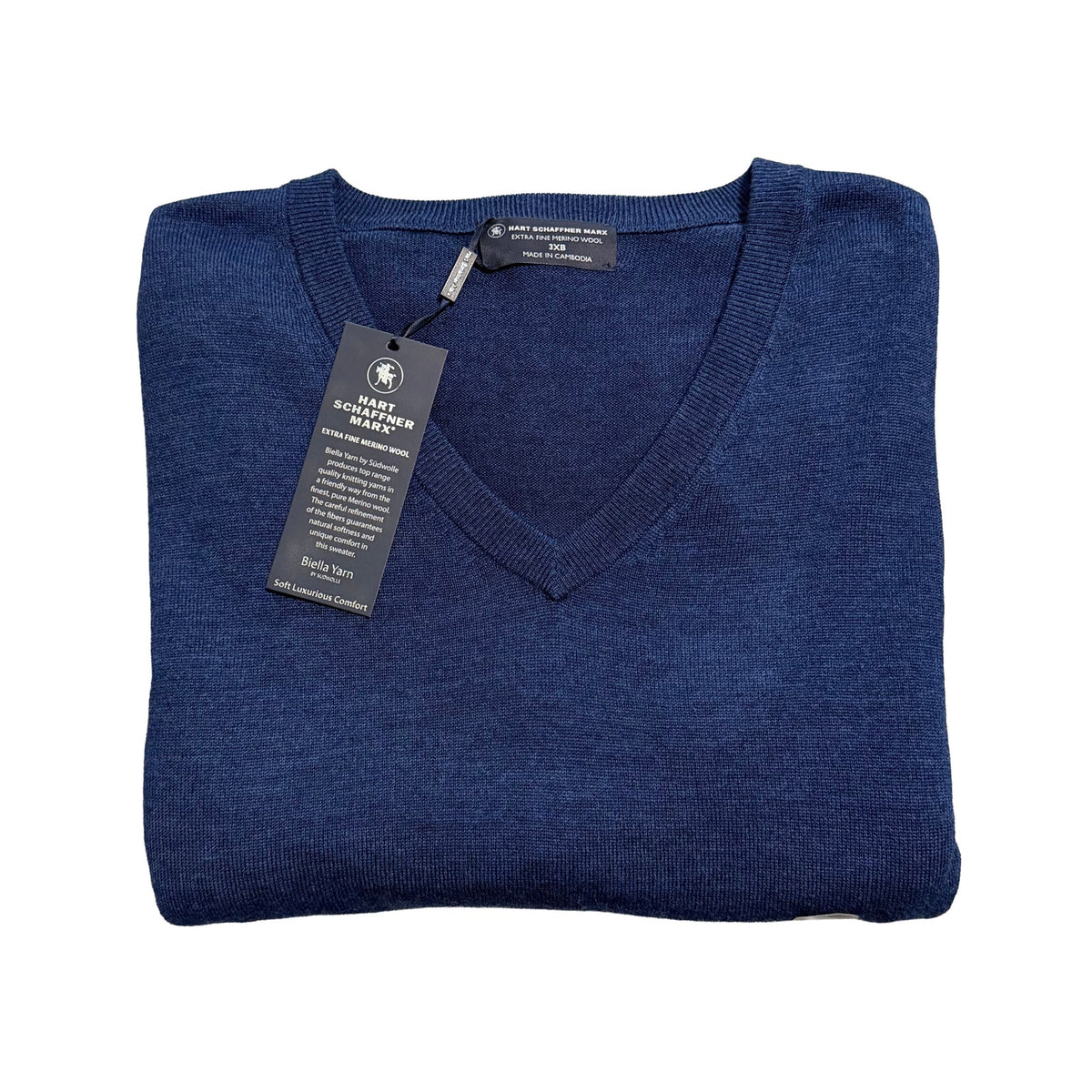 Hart Schaffner Marx Sweater Men's 3XB Big & Tall V-Neck Merino Wool Blue Heather