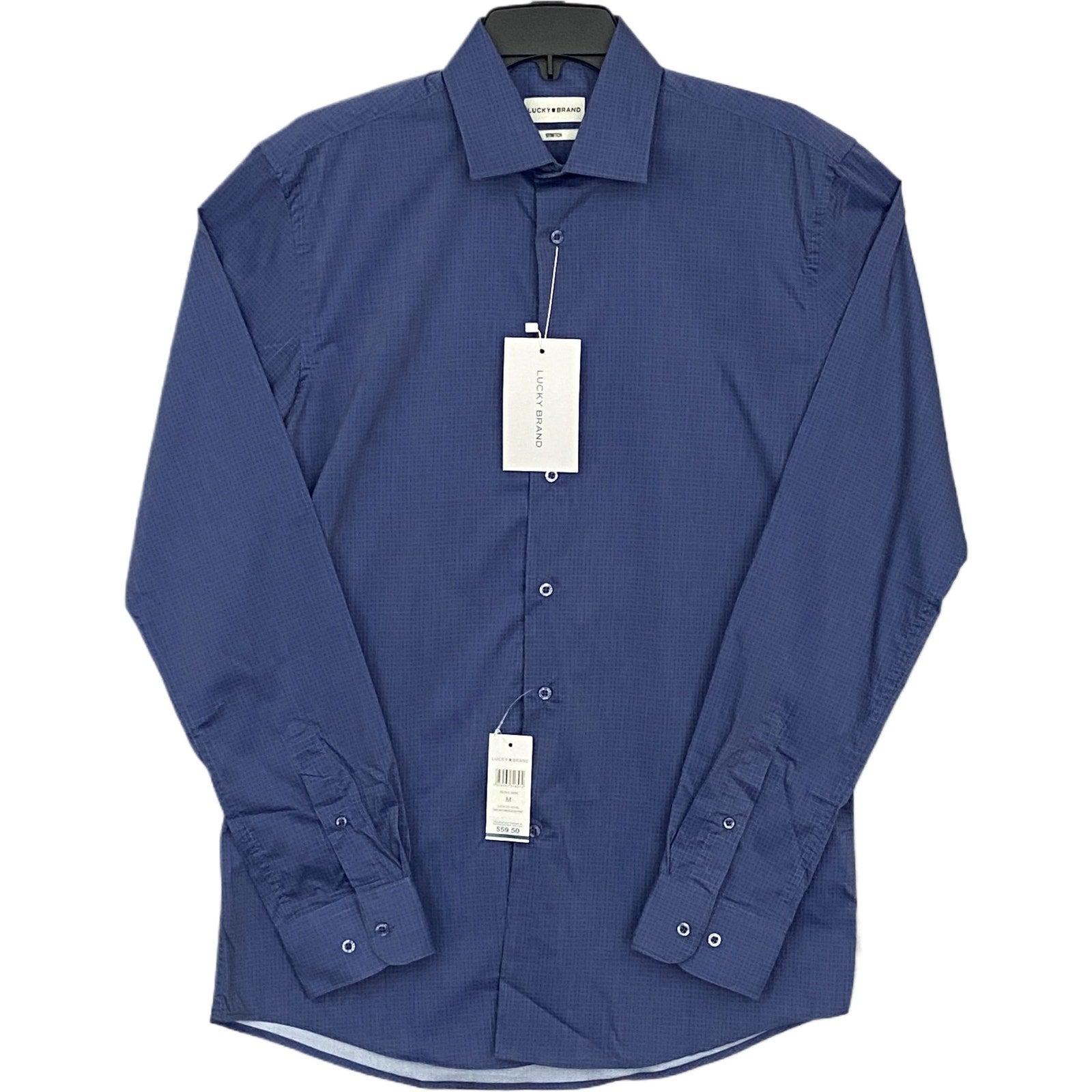 Lucky Brand Men's 15-15.5 34/35 Slim Fit Dress Shirt Blue Geo Print Stretch