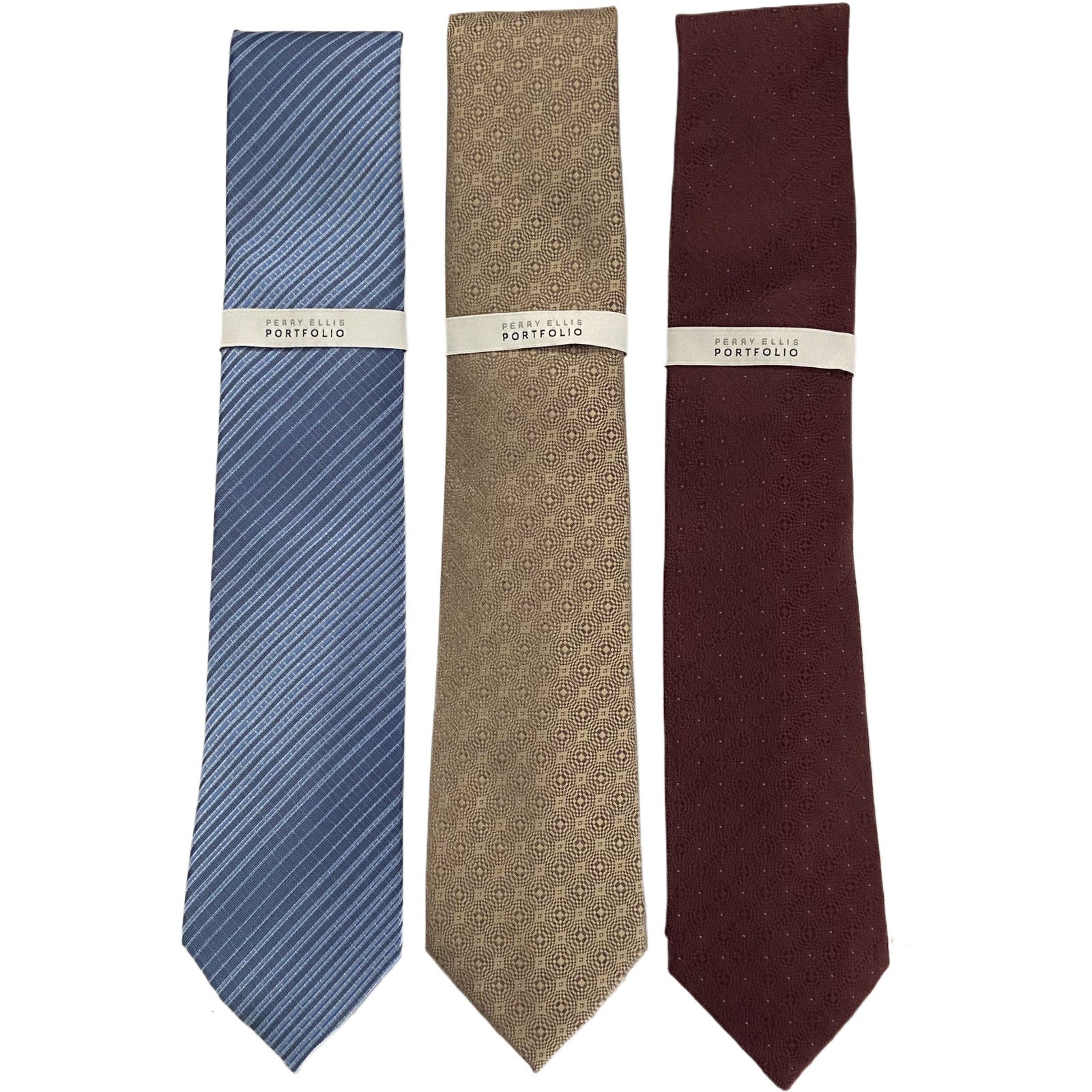 Perry Ellis Portfolio Neckties Lot of 3 Classic Width/Length Blue, Gold, Red