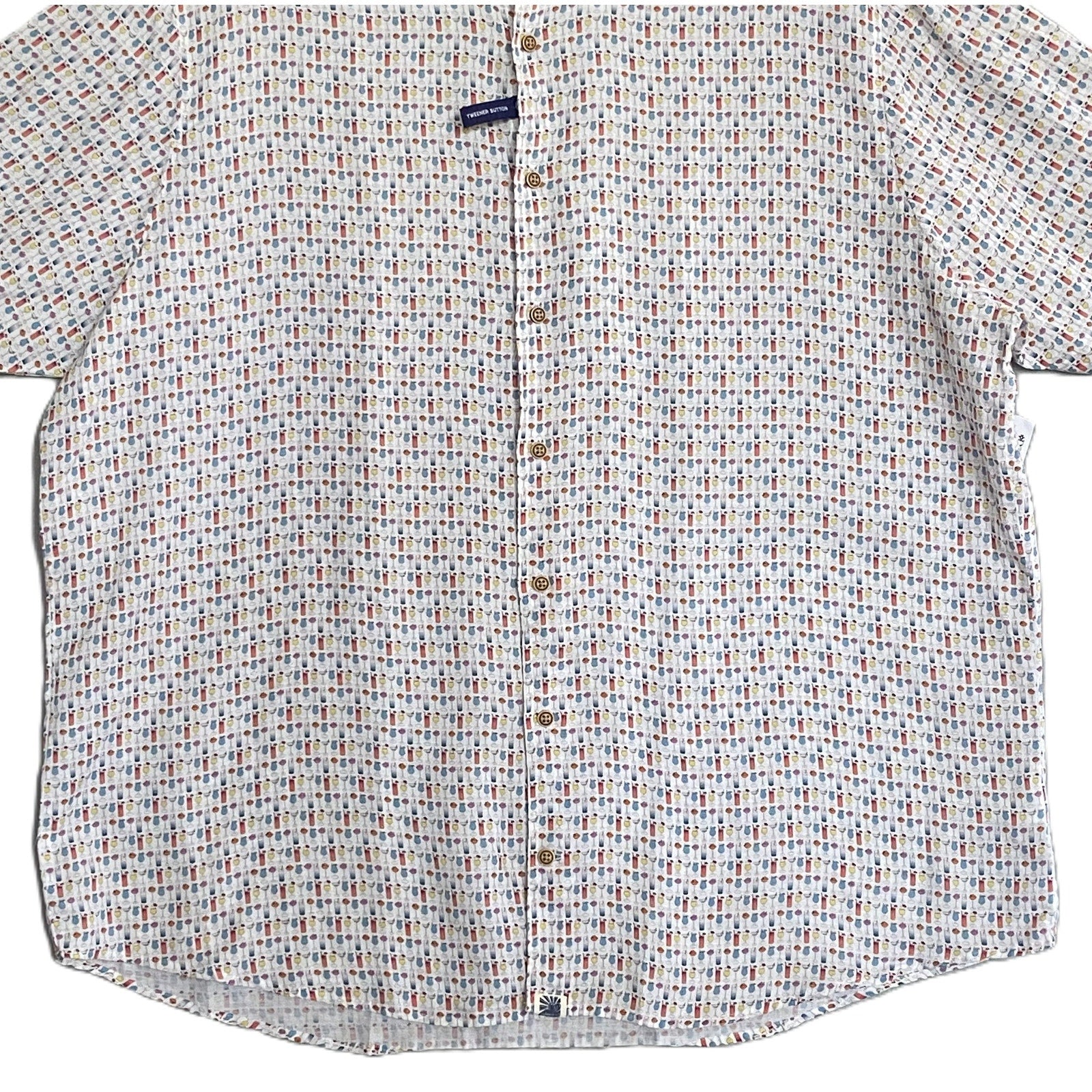 Johnnie-O Casual Shirt Men's XXL Short Slv Linen Blend White Cocktail Print