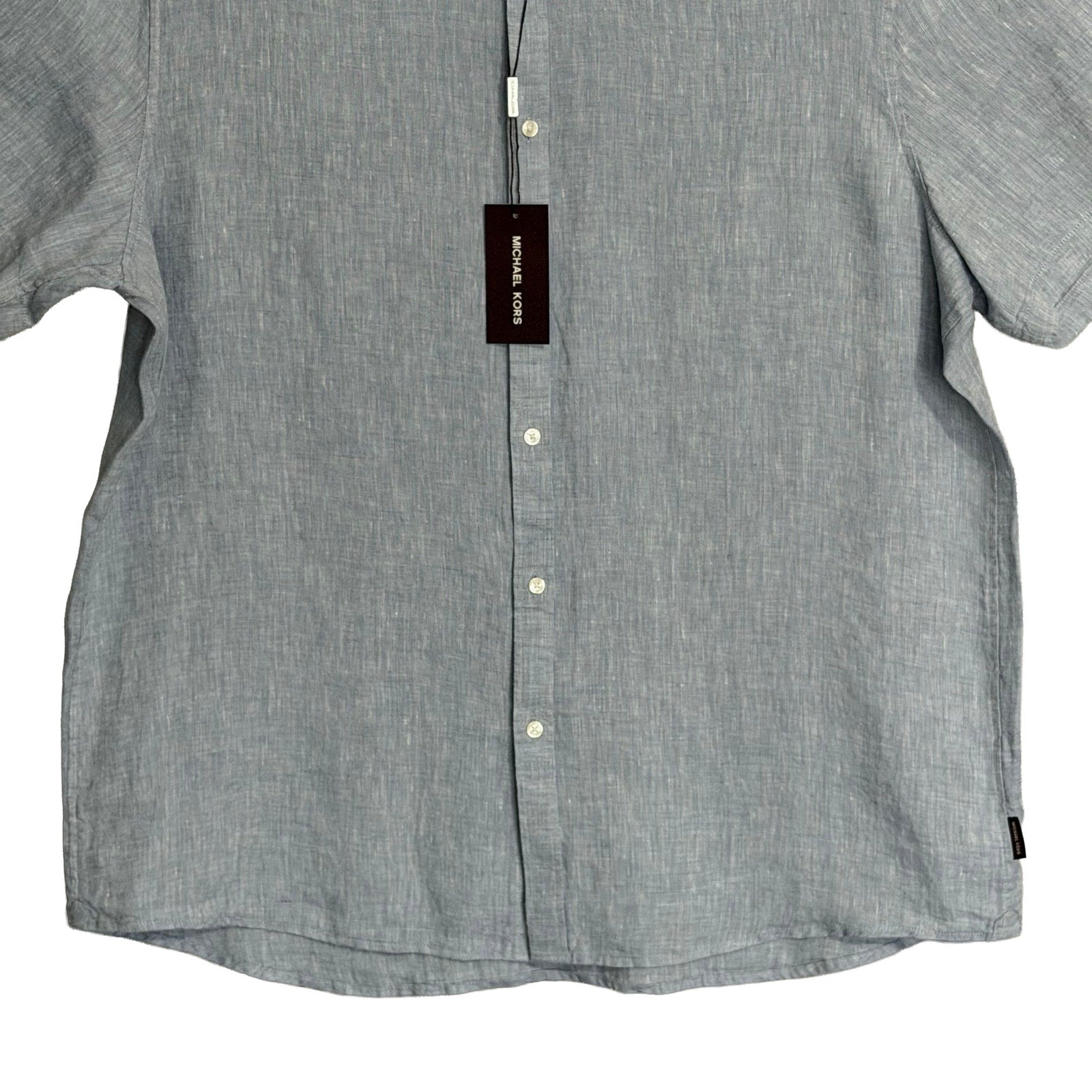 Michael Kors Linen Shirt Men's XXL Slim Fit Short Slv Button-Down Chambray