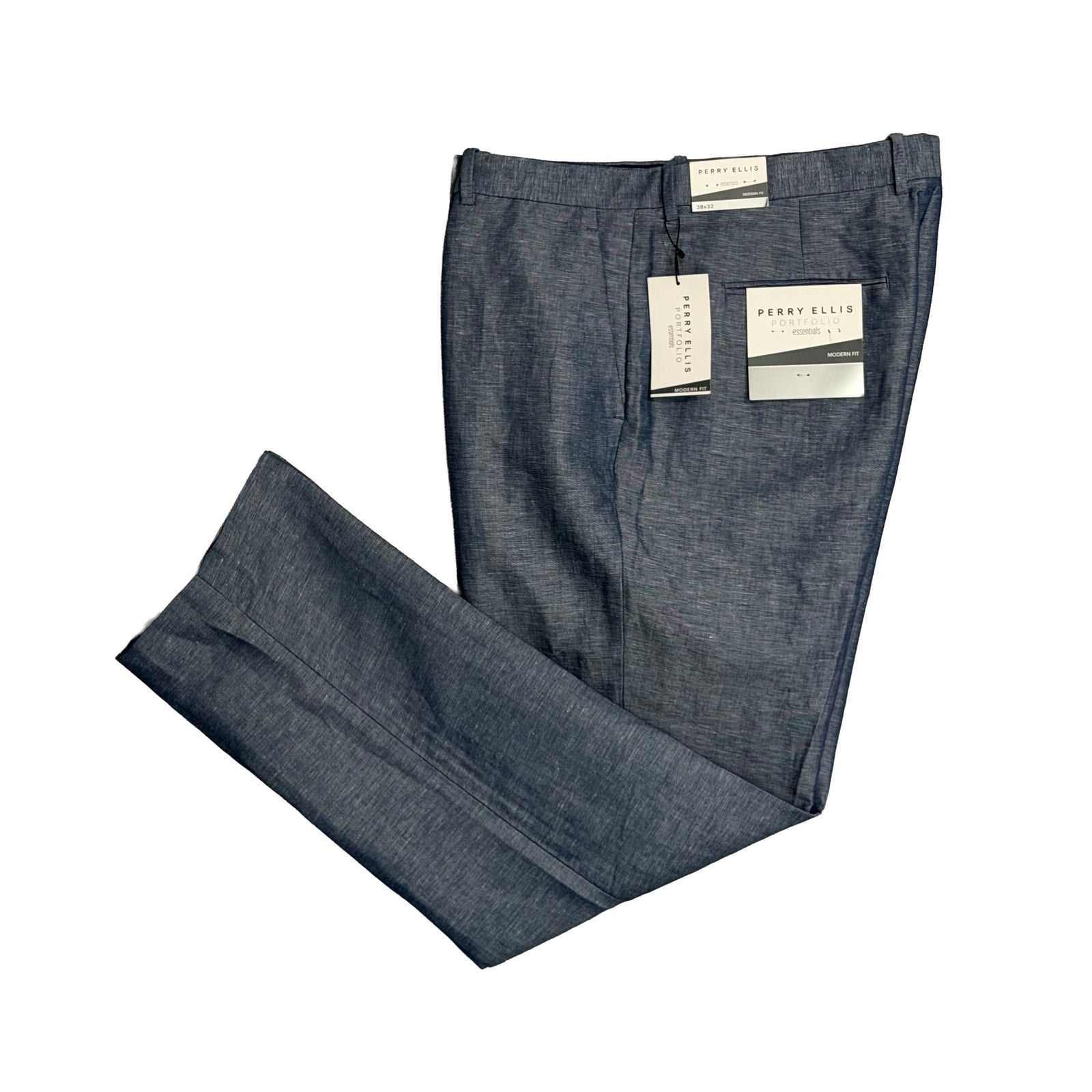 Perry Ellis Portfolio Pants Men's 38"x32" Modern Fit Linen Blend Blueprint