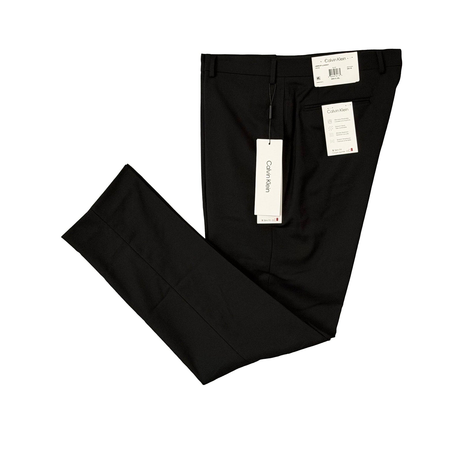 Calvin Klein Dress Pant Men's 36"x32" Slim Fit Stretch Waistband Solid Black