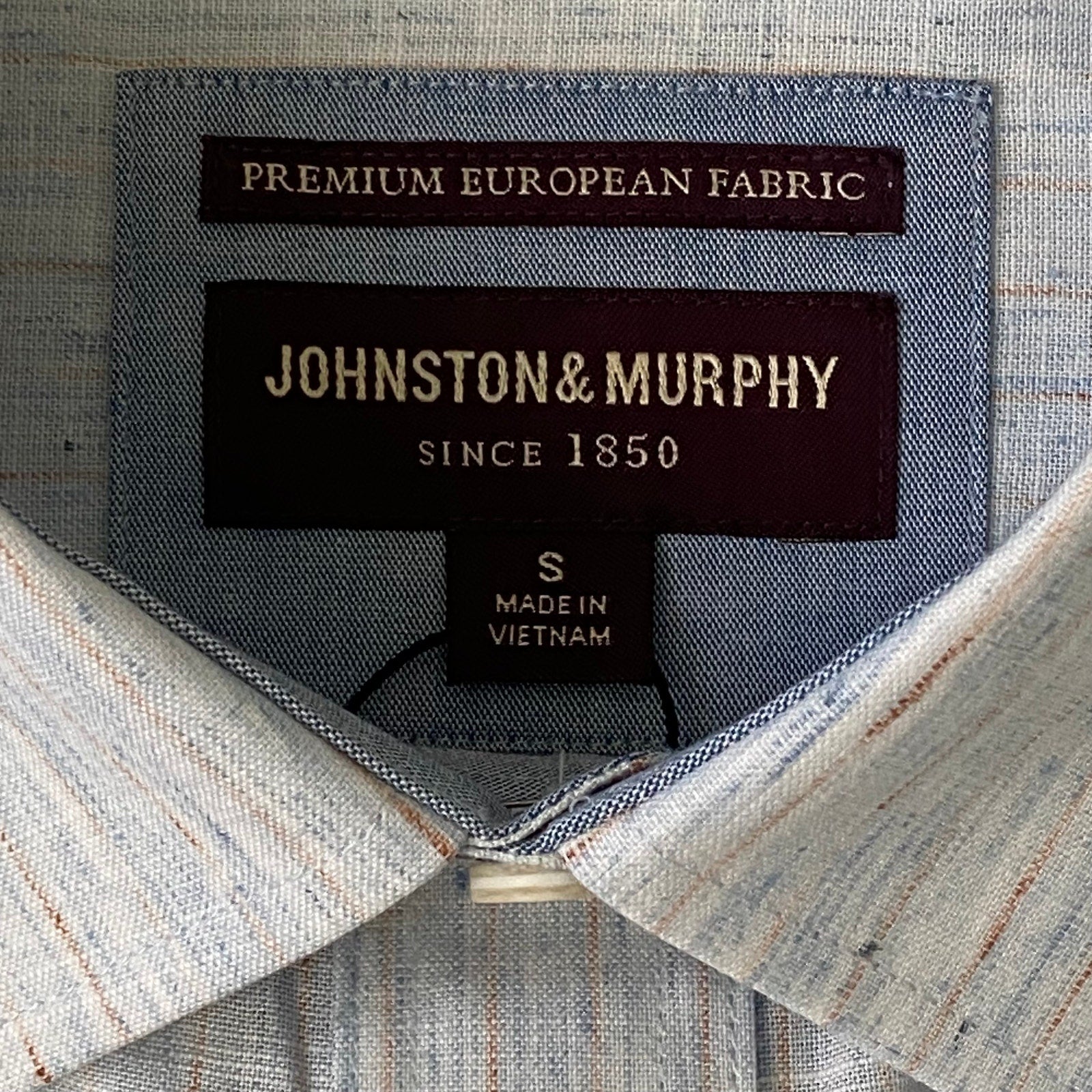 Johnston & Murphy Shirt Men's Small Button-Up Shirt Linen Blend Blue Stripes