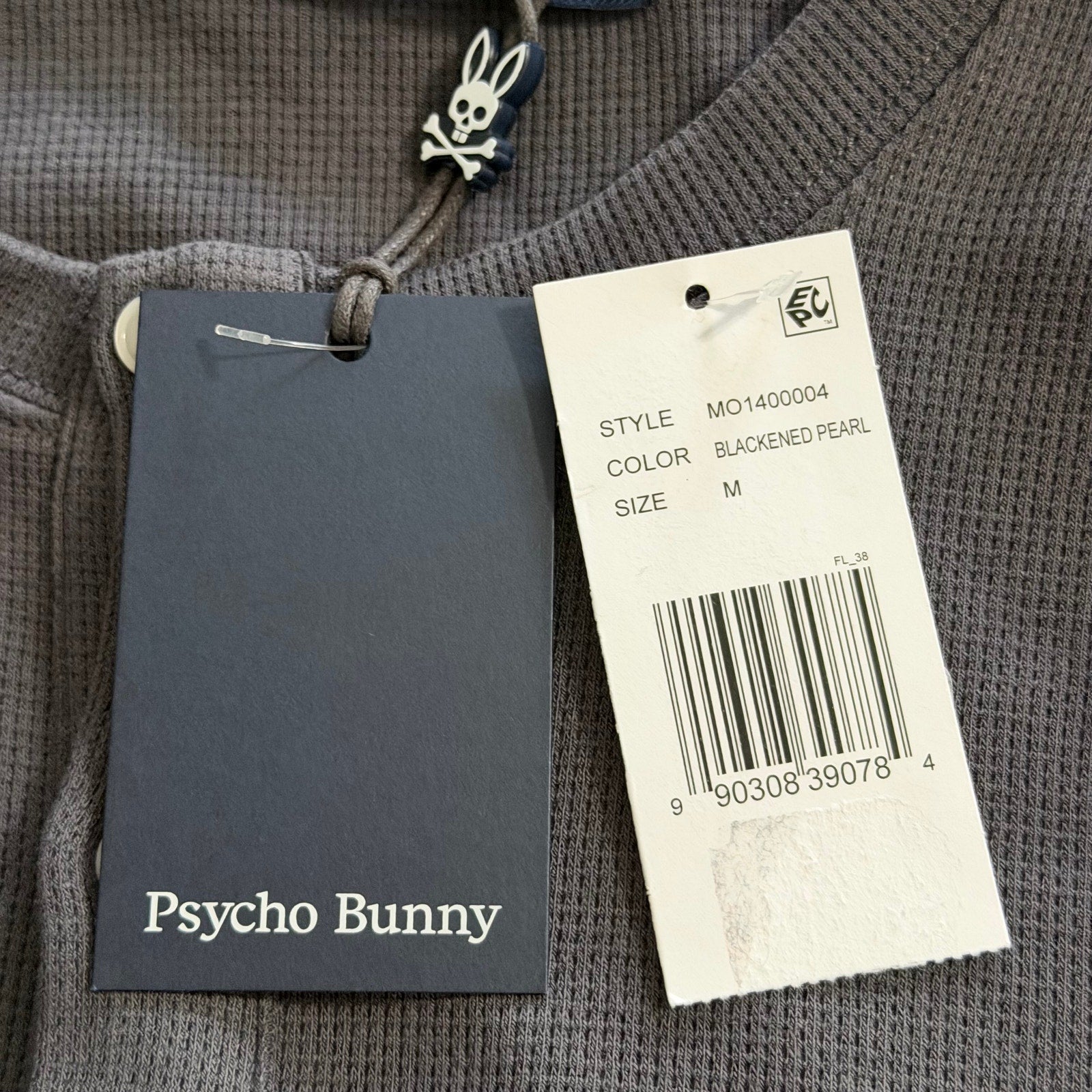 Psycho Bunny Henley T-Shirt Men's Medium Long Sleeve Chest Pocket Dark Gray