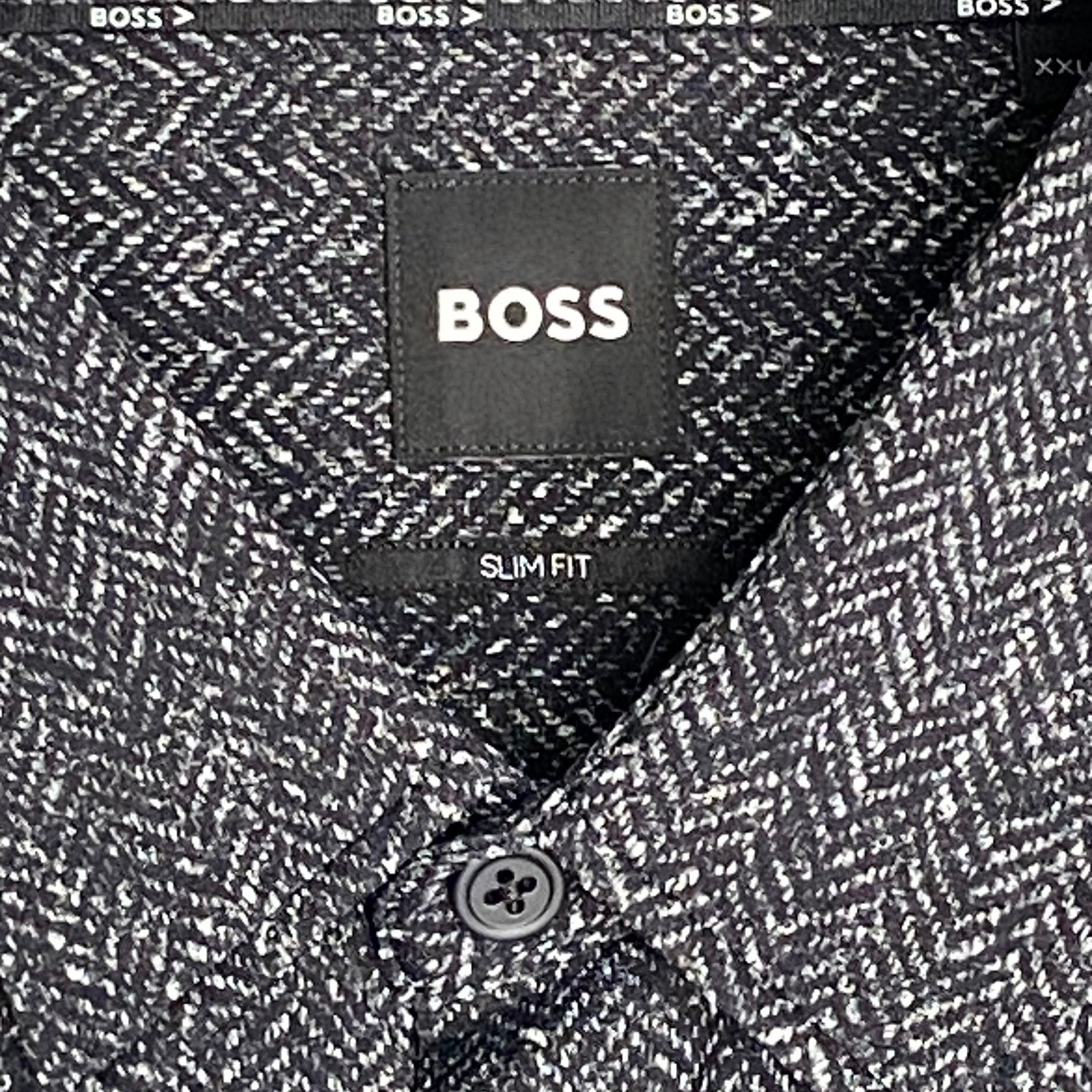 Boss Performance Shirt Men's XXL Slim Fit Long Slv Black/White Herringbone