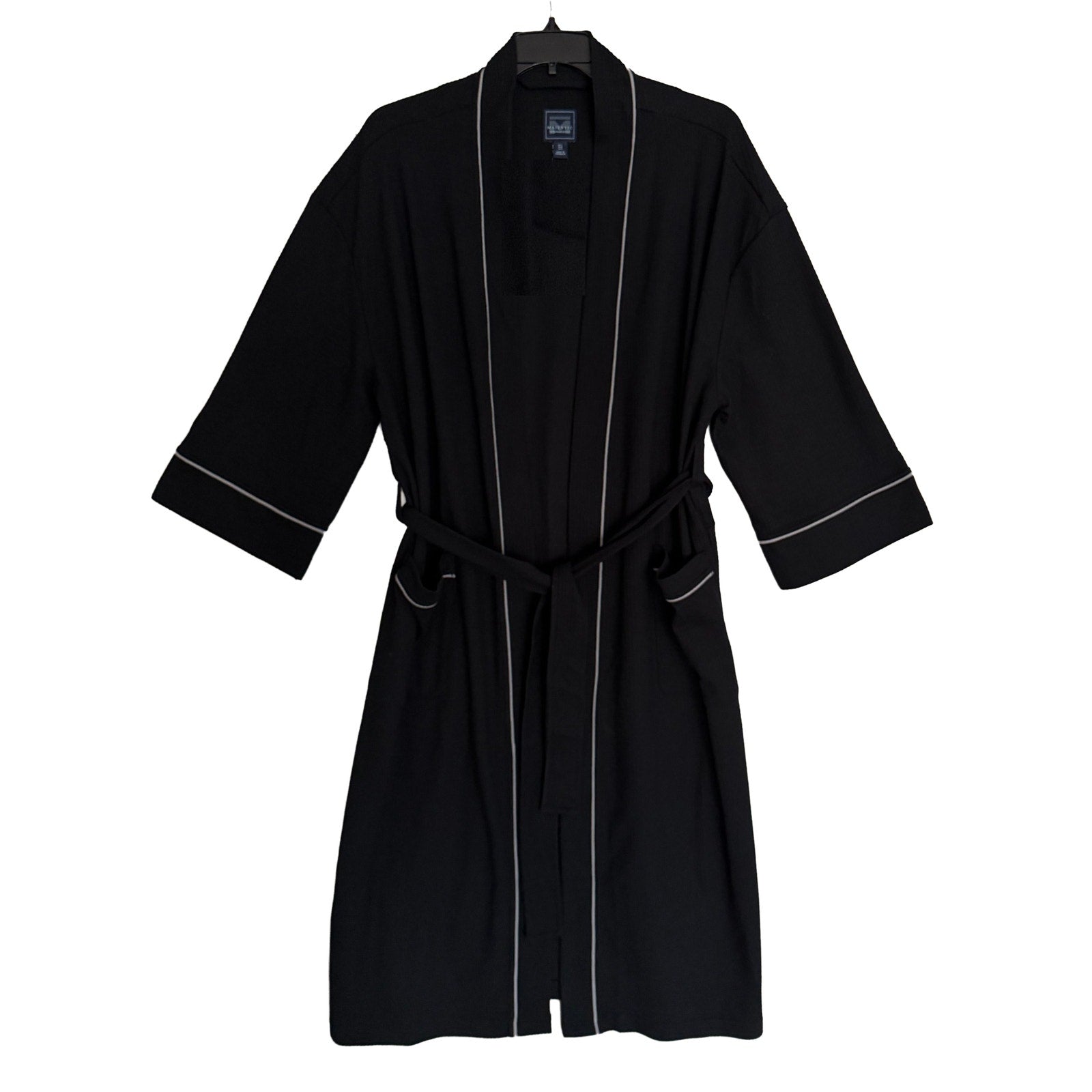 Majestic International Robe Men's XL/XXL Kimono Robe Knit Waffle Black