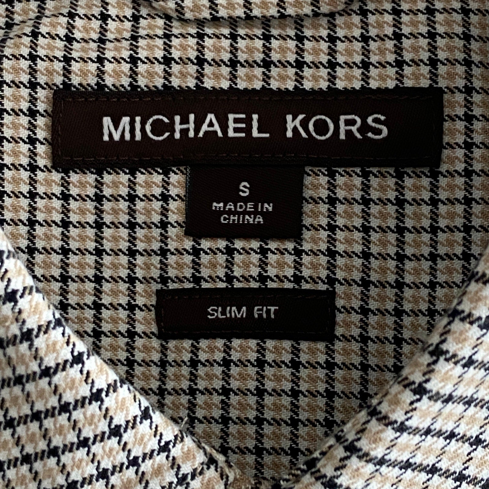 Michael Kors Shirt Men's Small Button-Up Shirt Slim Fit Dual Pockets Khaki