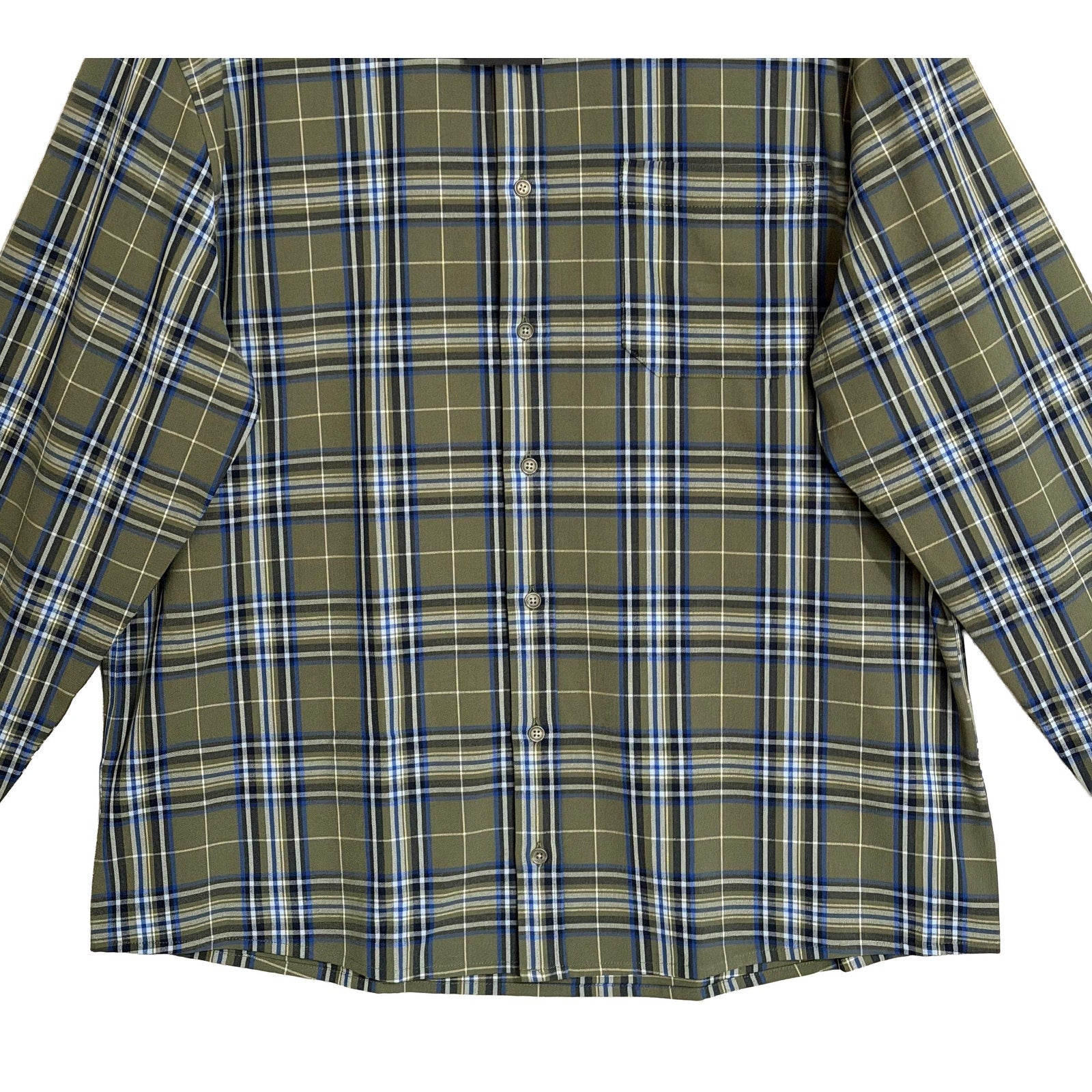Mizzen+Main Men's XXL Trim Fit City Flannel Twill Shirt Olive Thomas Plaid