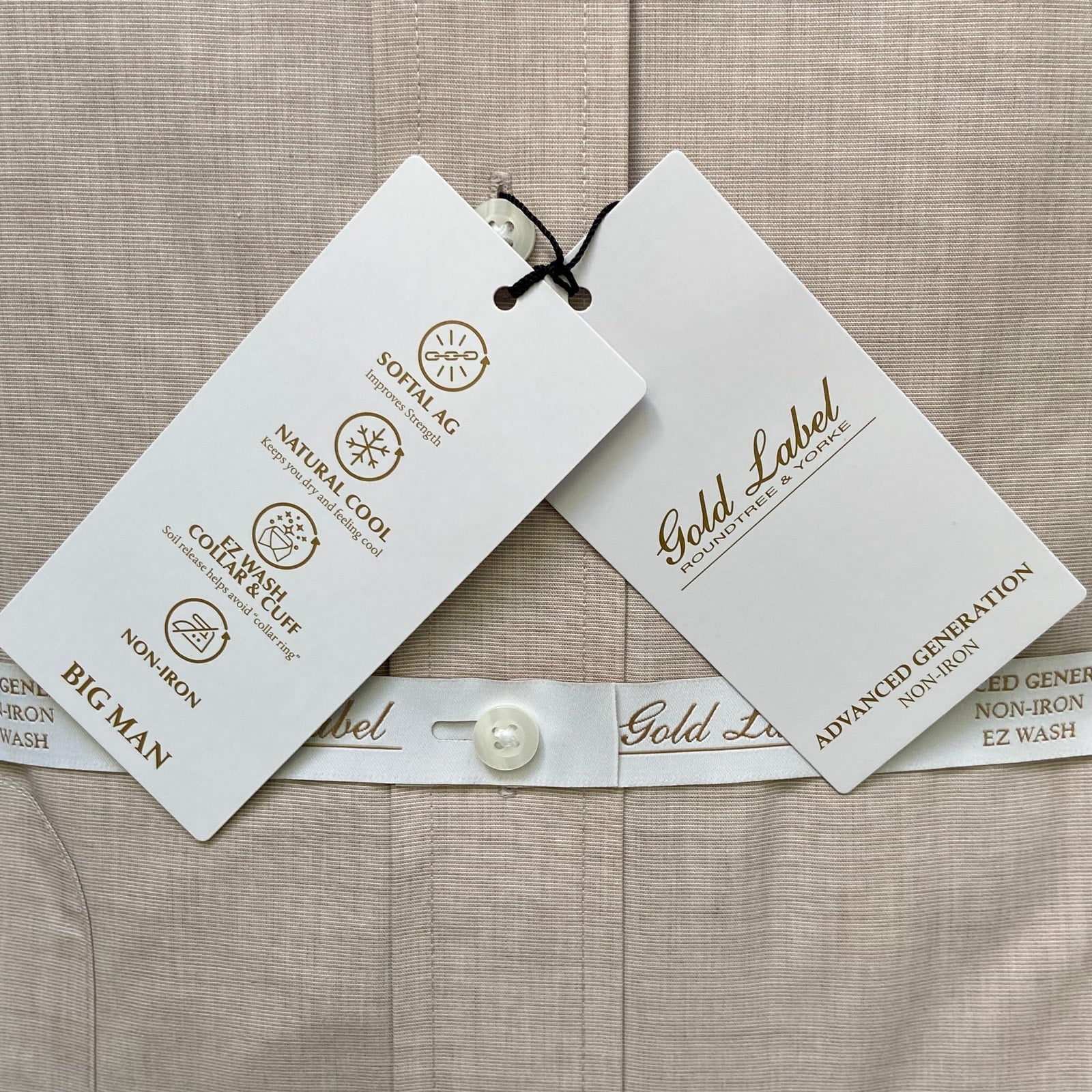 Roundtree & Yorke Shirt Big & Tall Men's 20 34/35 Dress Shirt Khaki