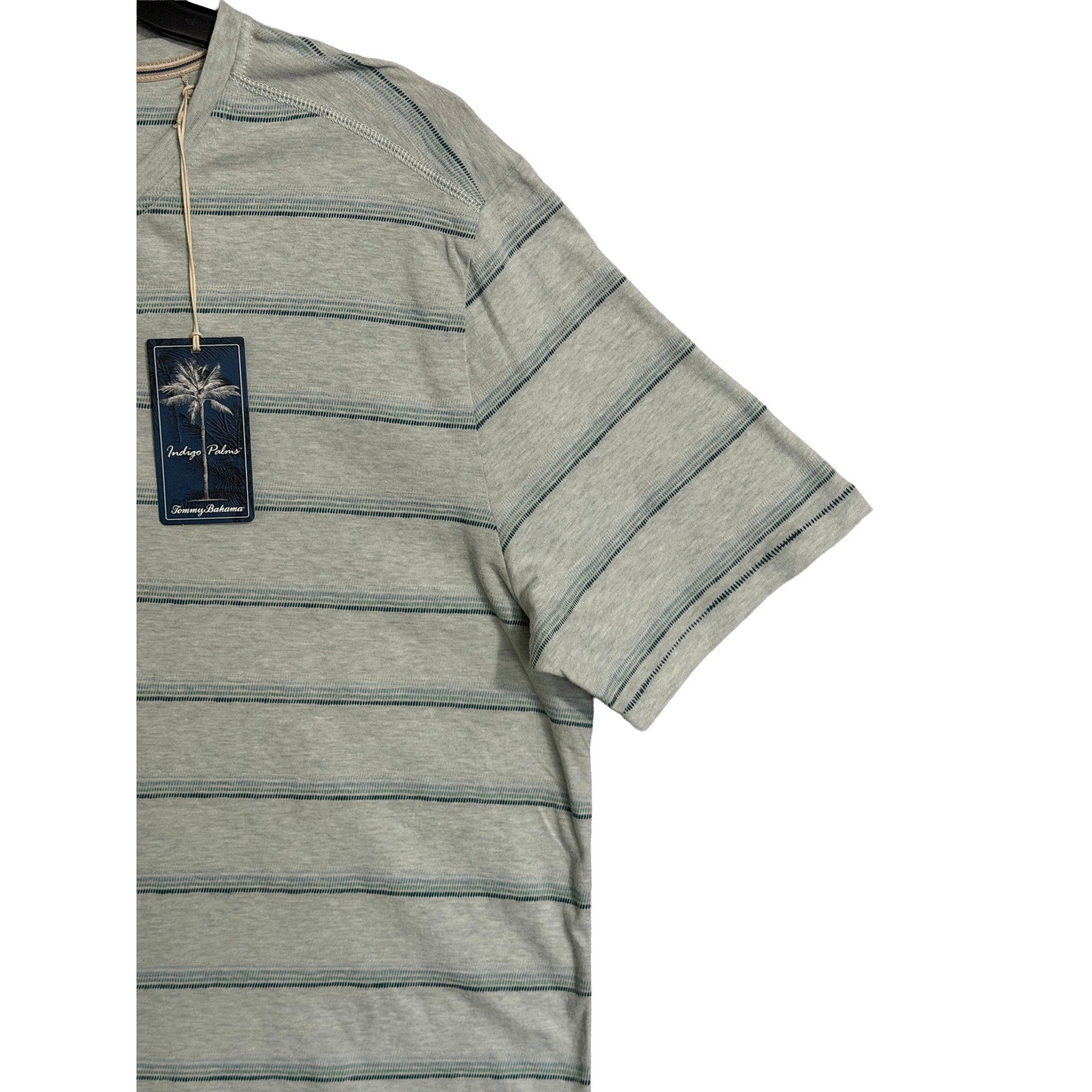 Tommy Bahama Henley Men's XL Short Sleeve "Soleil Stripe Henley" Overcast
