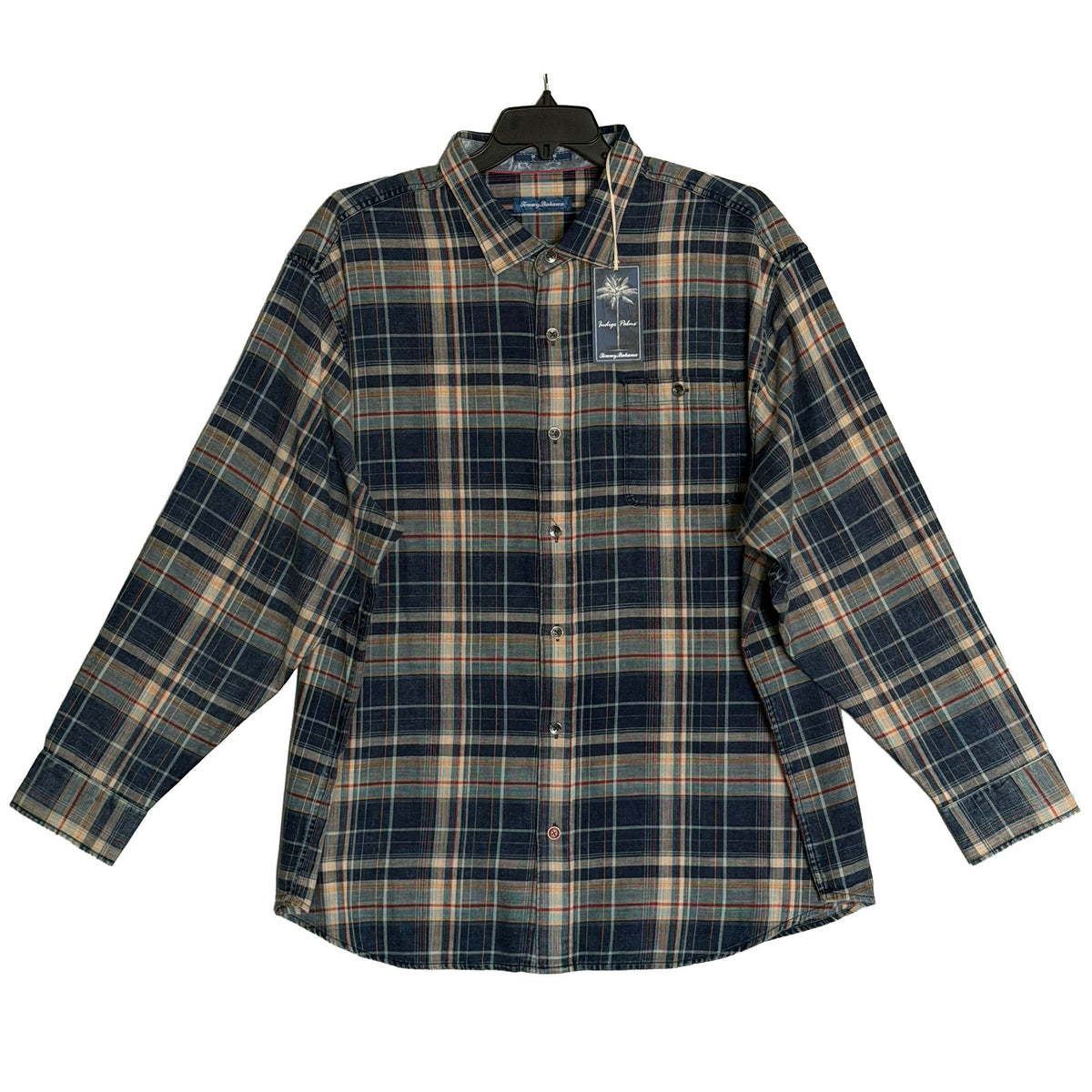 Tommy Bahama LS Shirt Men's 3XLB Big & Tall "Baranco Plaid" Indigo Palms