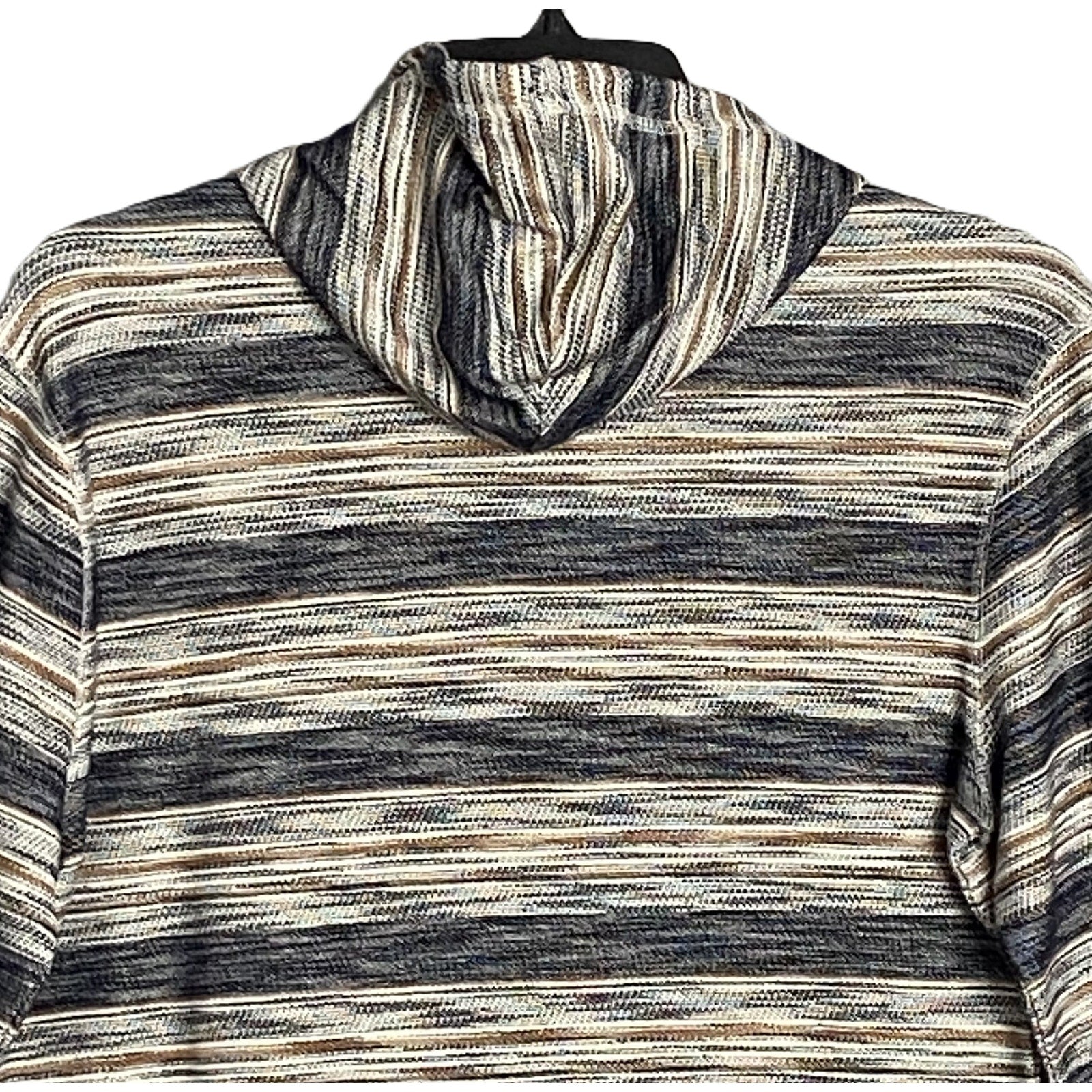 Rowm Long Sleeve Hoodie Men's Small Gray Brown Stripe Cotton